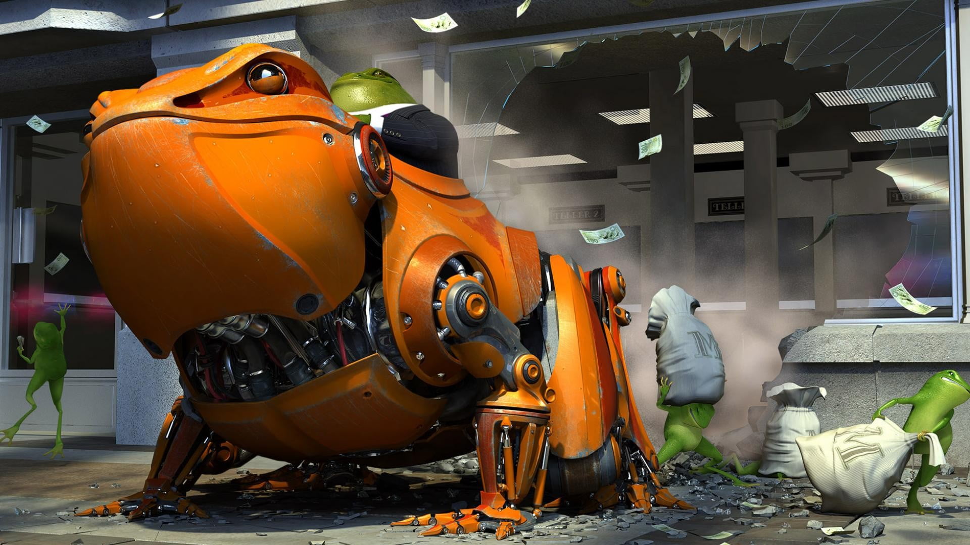 mode of transportation, technology, digital art, orange color, CGI, factory, wheel, frog, day, Bank, representation, render, craft, metal, 1080P, transportation, HD Wallpaper