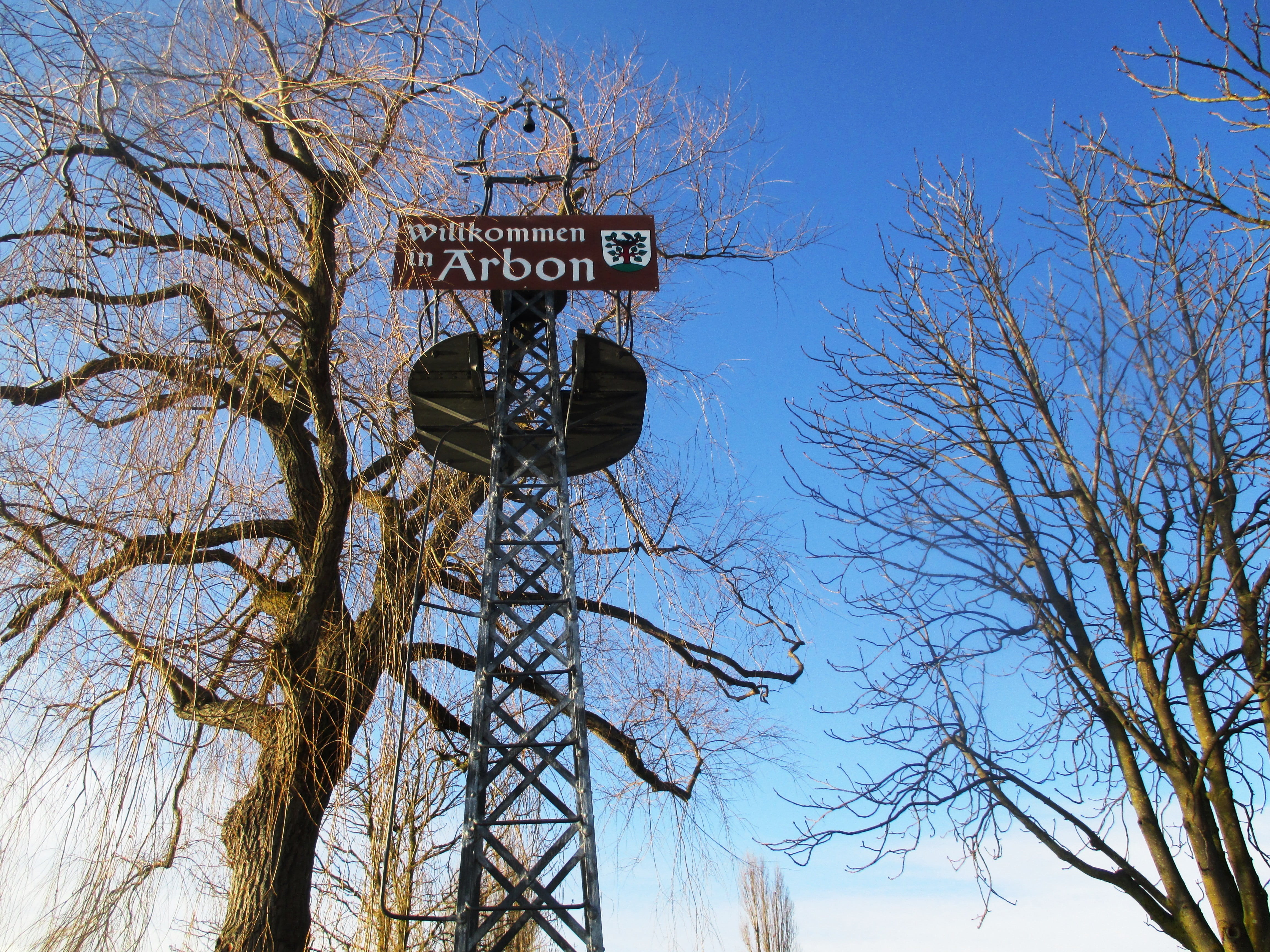 text, welcome, capital letter, clear sky, bell, tower, tree, communication, thurgau, branch, bare tree, information, switzerland, plant, outdoors, low angle view, HD Wallpaper