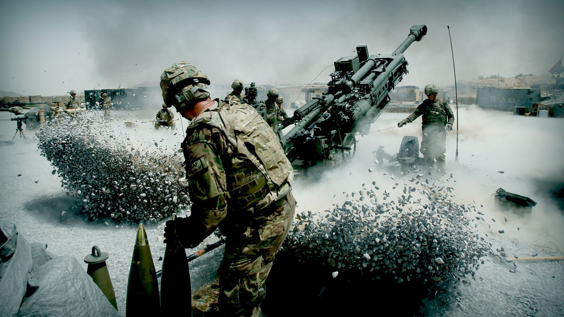 soldier, weapon, artillery, digital art, 1080P, Howitzer, army, HD Wallpaper