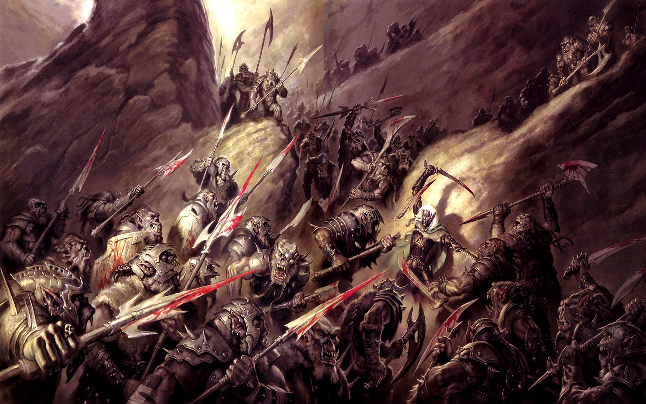 illuminated, battle, fantasy art, environmental issues, knight, group, full frame, architecture, dark fantasy, high angle view, abundance, day, nature, HD Wallpaper