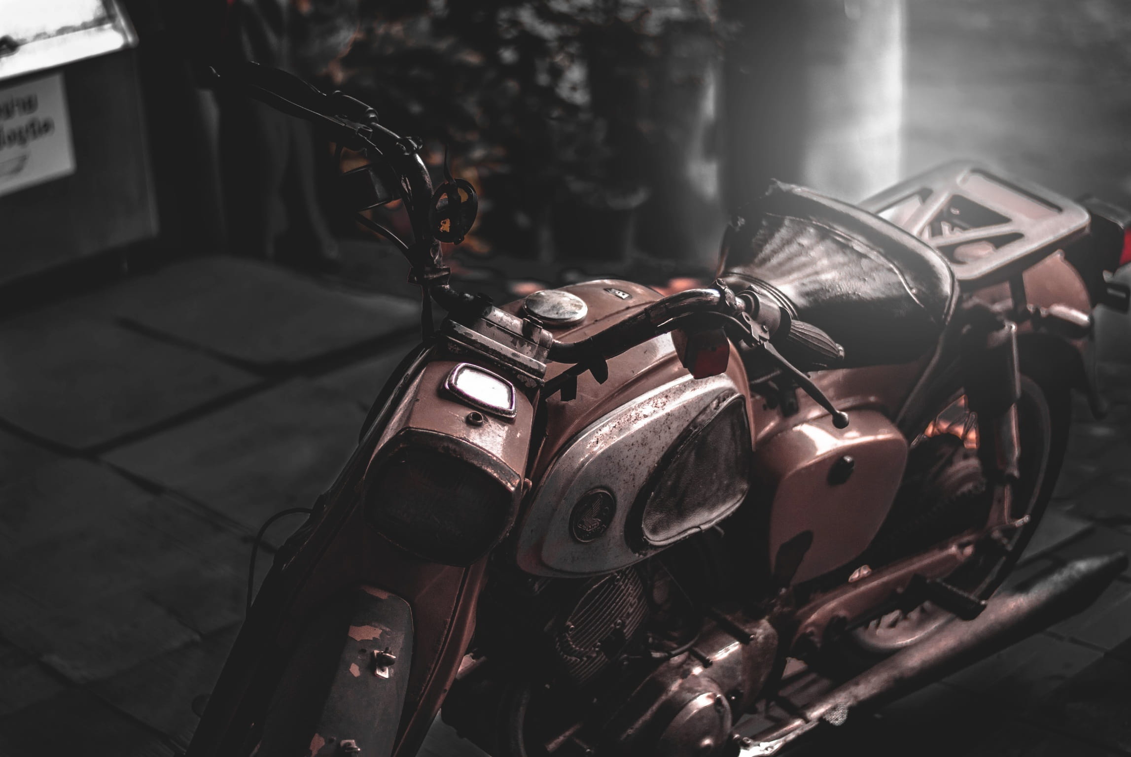 industry, Classic, car, stationary, close-up, metal, motor vehicle, transportation, indoors, garage, motorcycle, engine, Motorbike, vehicle part, focus on foreground, HD Wallpaper