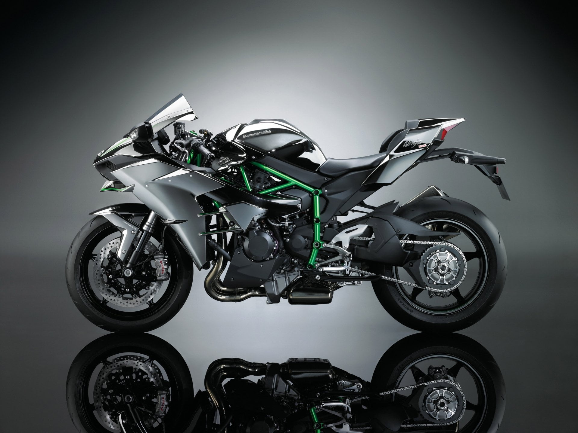 Motorcycle, gray background, wheel, transportation, indoors, gray, land vehicle, metal, day, 1080P, close-up, luxury, parking, mode of transportation, HD Wallpaper