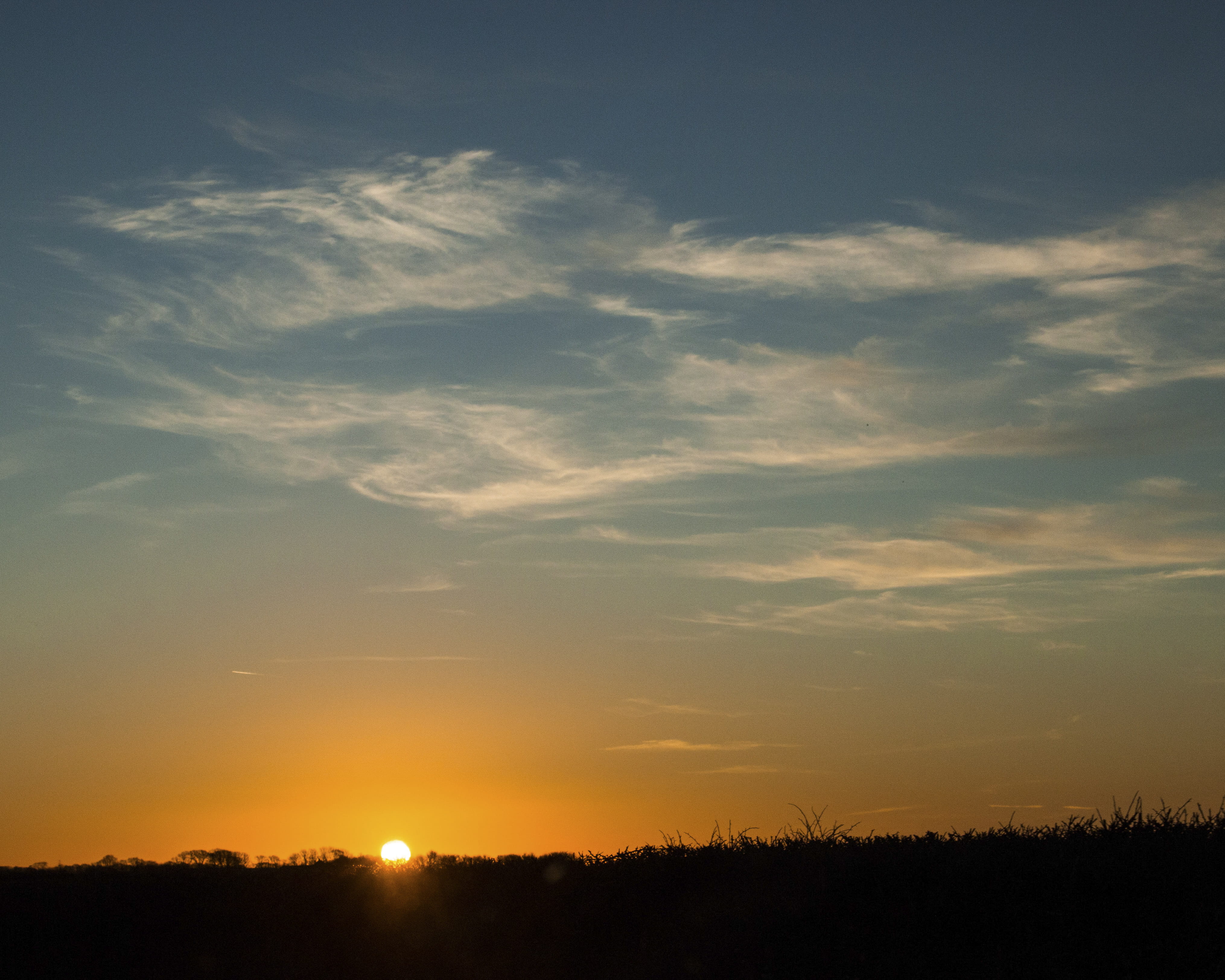 composition, outdoors, sun, plant, sunny, non-urban scene, sunset, clouds, silhouette, simple, contrast, tranquility, idyllic, 4K, no people, dark, cloud - sky, HD Wallpaper