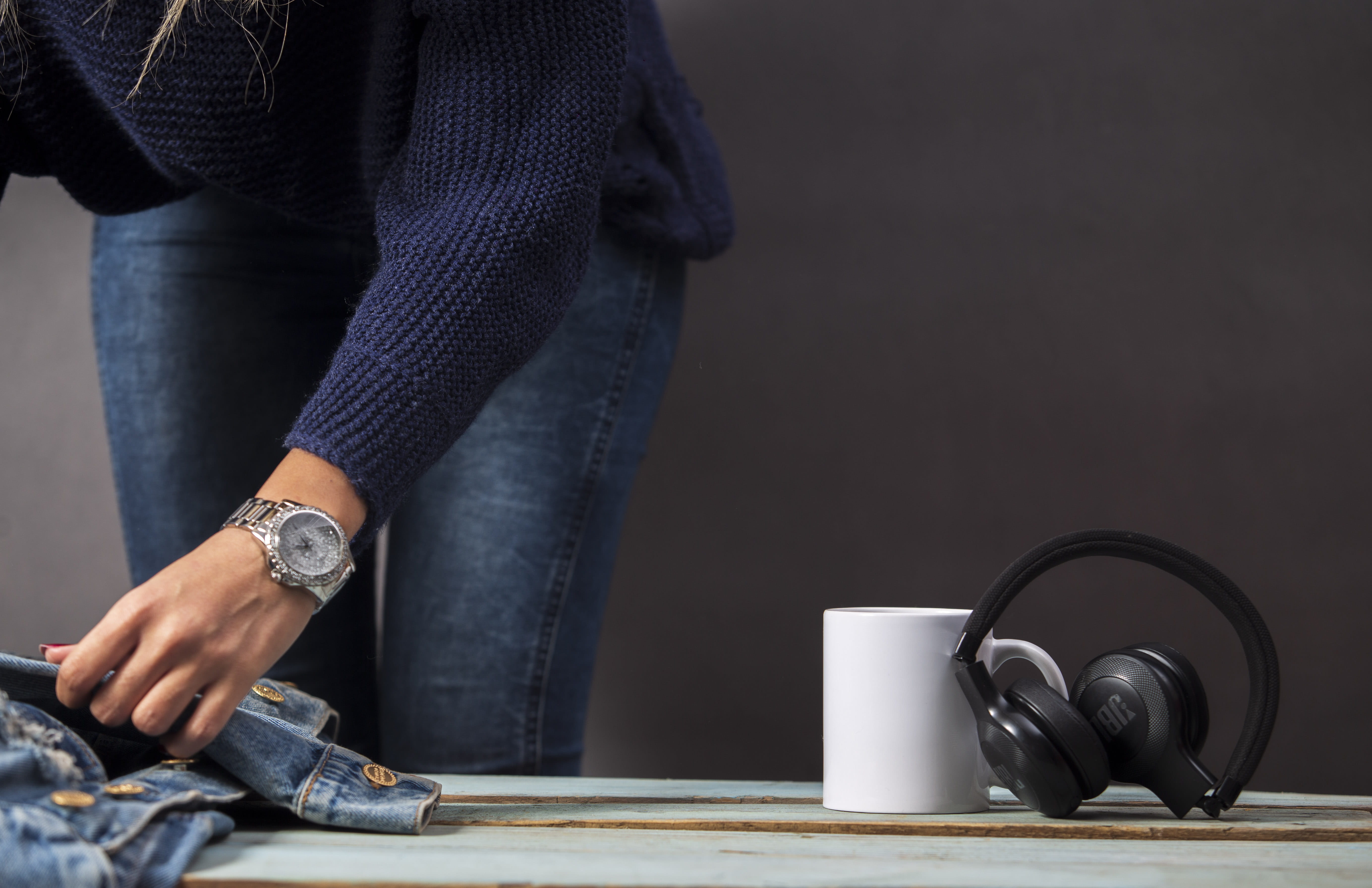 mug, human limb, low section, human leg, women, wireless, ceramic, cup, adult, jbl, casual clothing, coffee, beside, shoe, human body part, white, jeans, HD Wallpaper