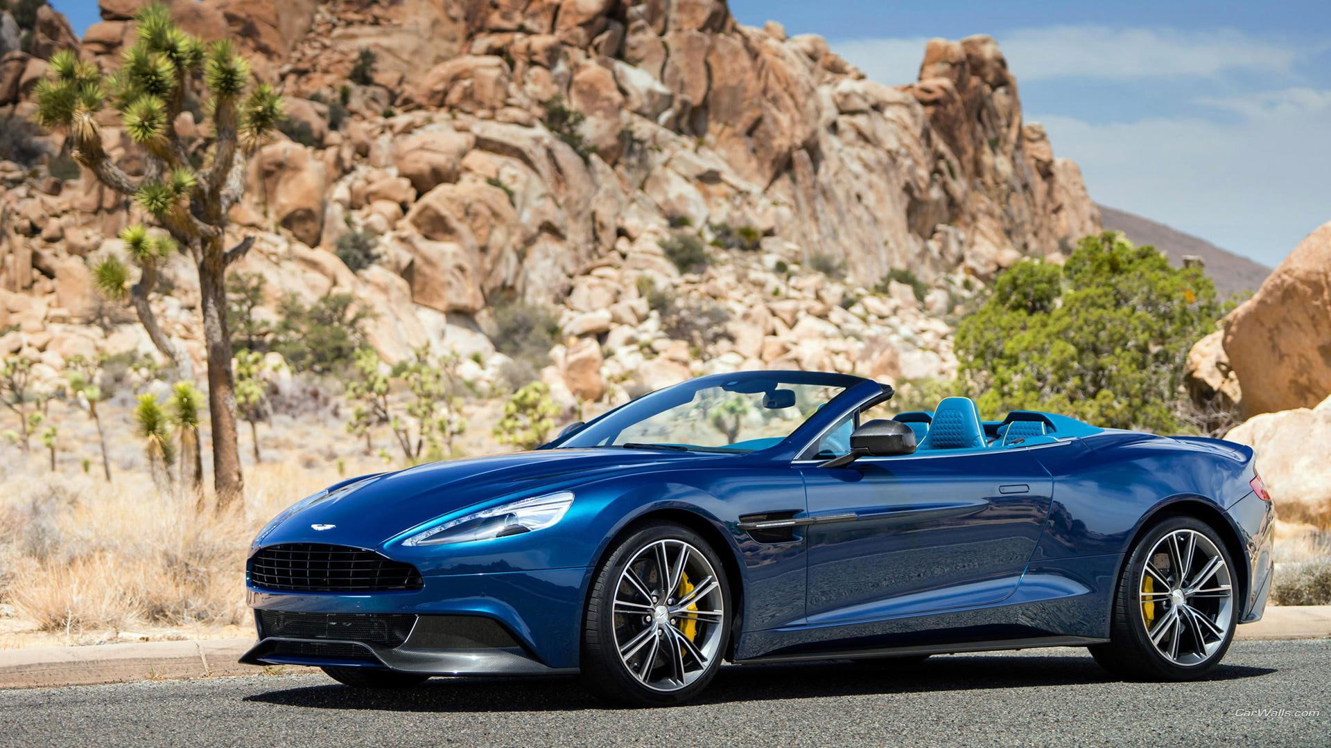 convertible, 1080P, cars, aston, blue, aston martin, martin, vanquish, 2014, HD Wallpaper