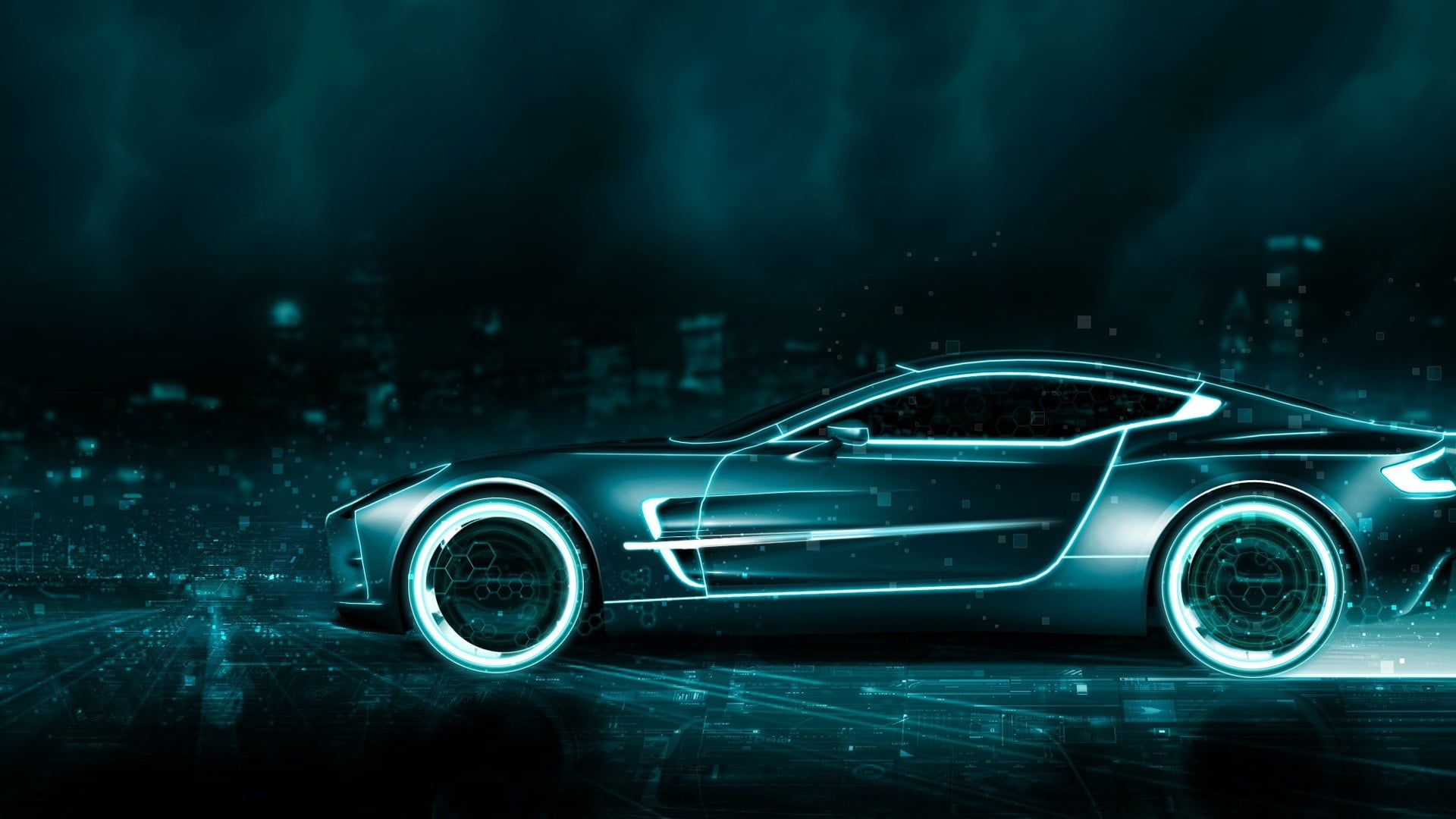 close-up, indoors, speed, reflection, gray, transportation, vintage car, illustration, sports car, Tron, profile view, land vehicle, motor vehicle, Aston Martin, HD Wallpaper
