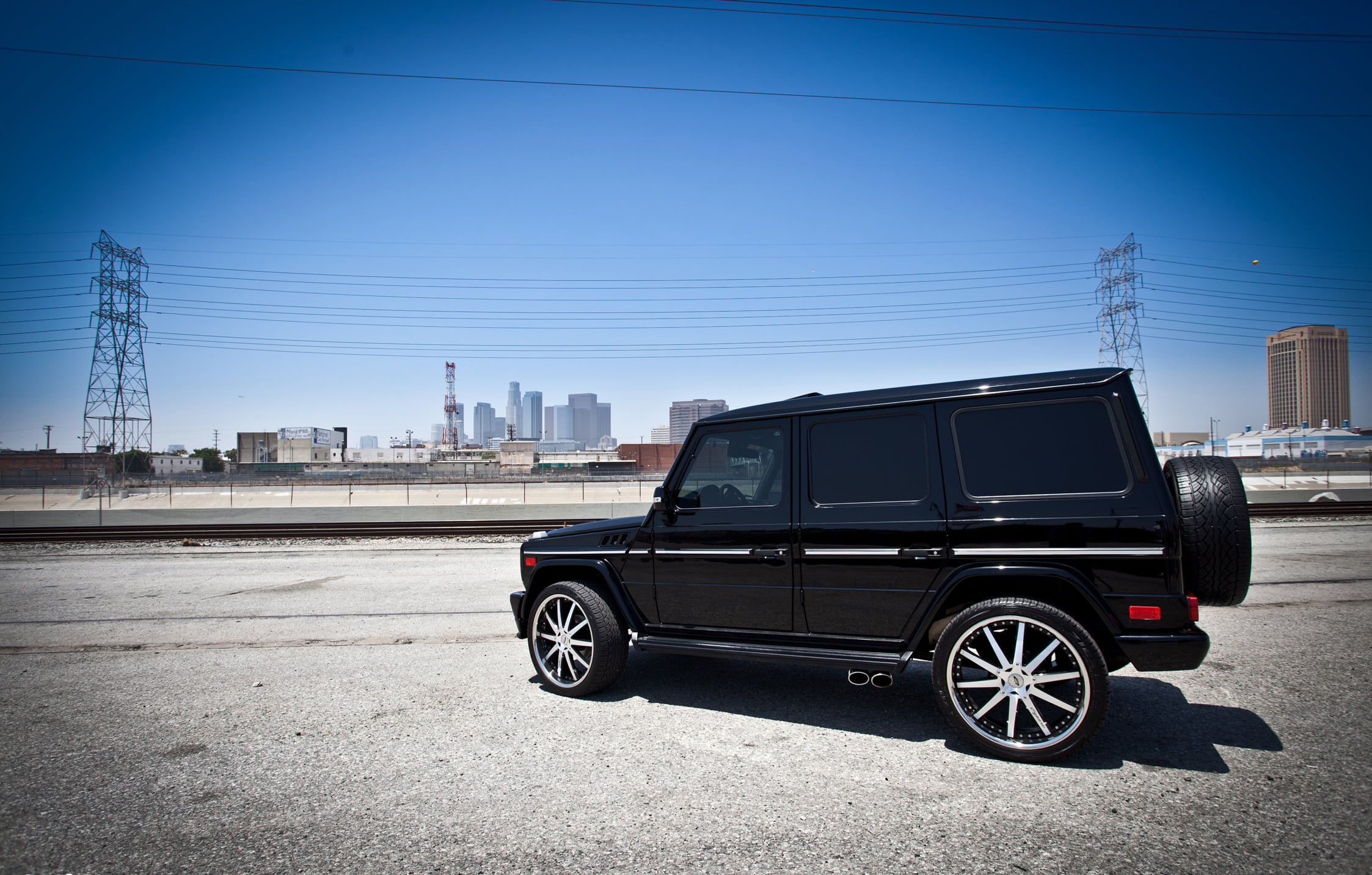 mode of transportation, building, sky, clear sky, building exterior, brabus, electricity, nature, road, speed, black Color, suv, day, tuning, urban Scene, HD Wallpaper