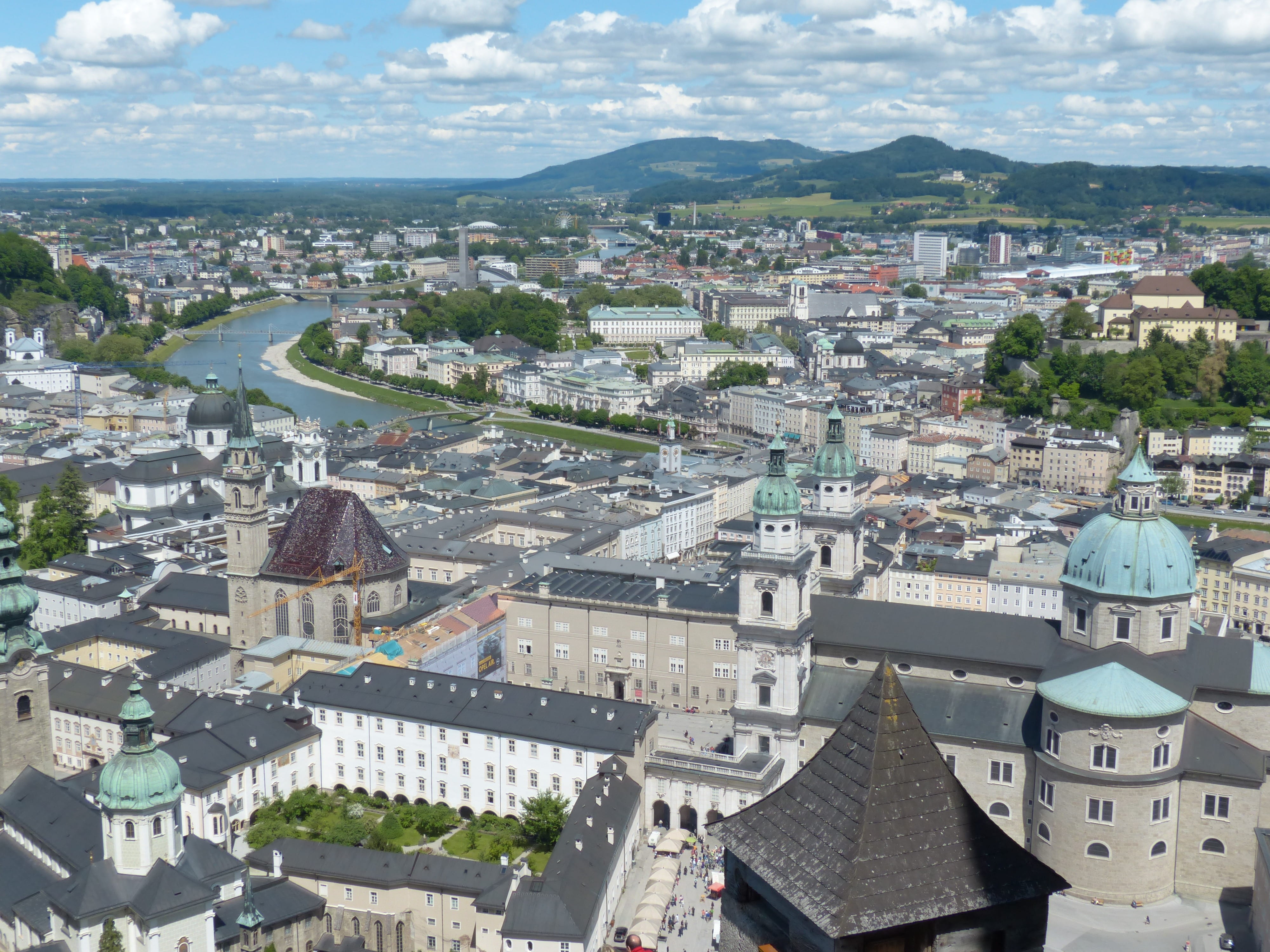 cityscape, unesco world heritage, sunlight, salzburg, virgil, architecture, rupert, residential district, roman catholic, nature, tower, townscape, baroque building, HD Wallpaper