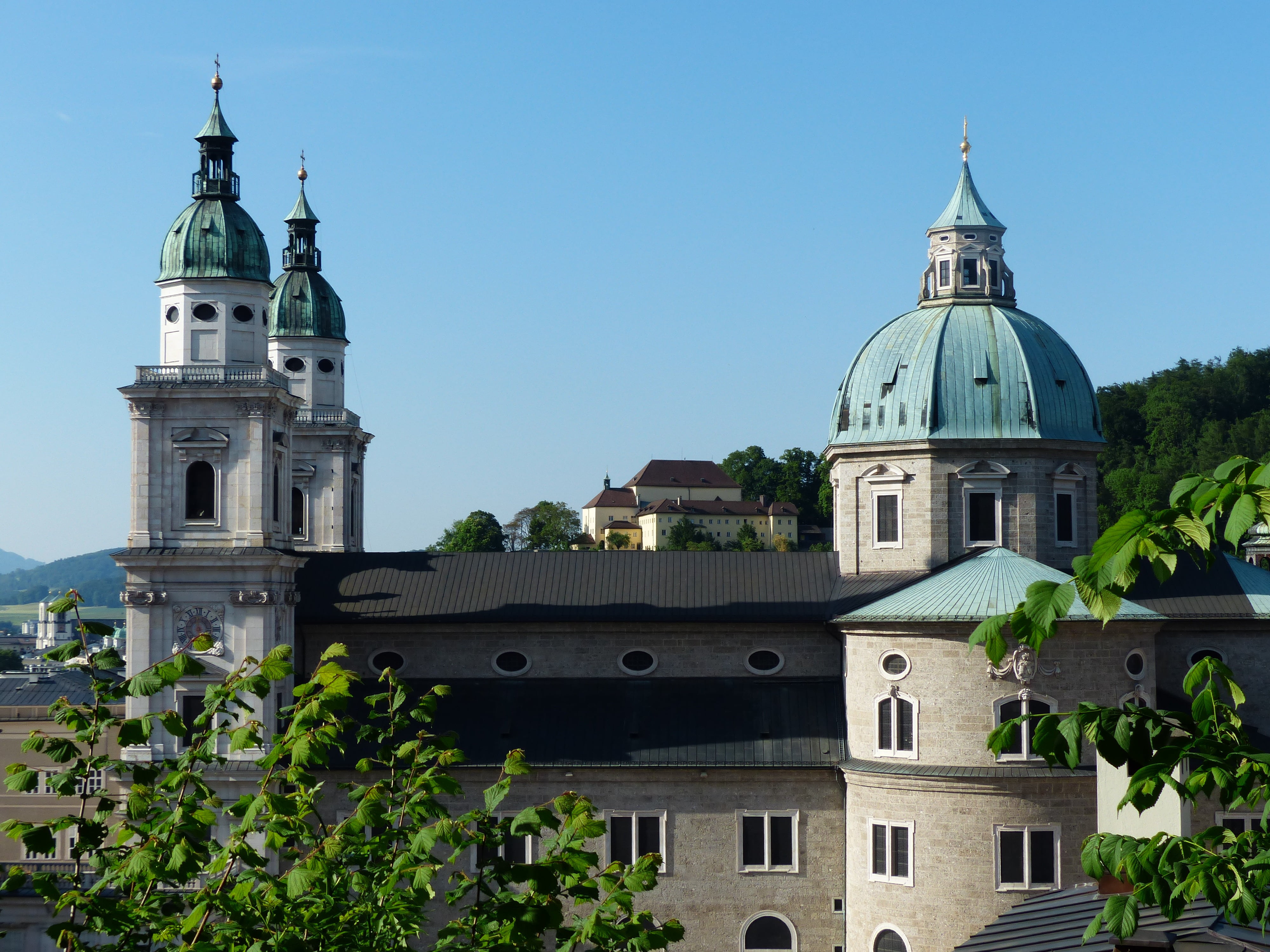 clear sky, spirituality, historic preservation, travel destinations, plant, virgil, historic centre, day, built structure, rupert, salzburg cathedral, dome, HD Wallpaper