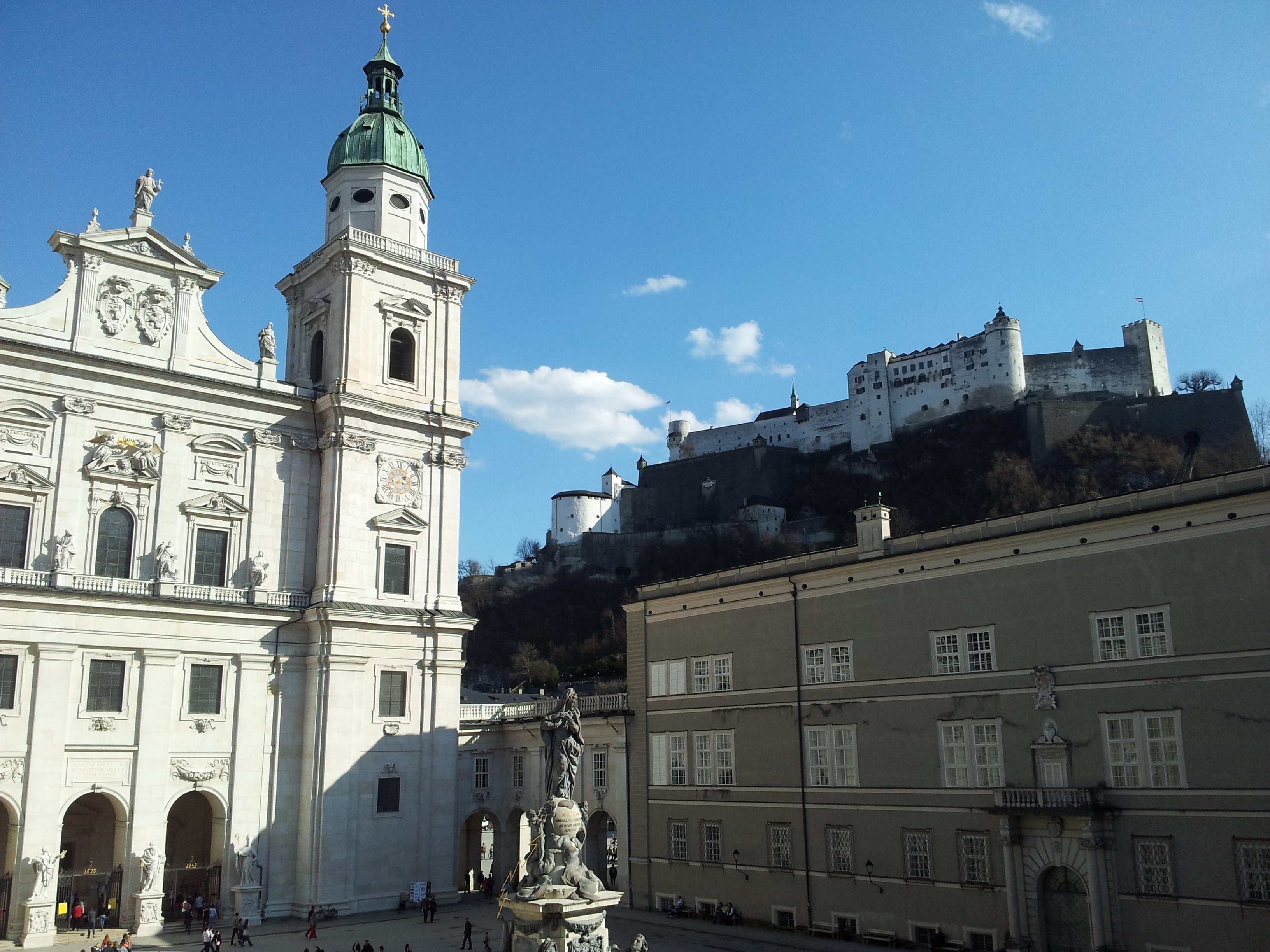 salzburg cathedral, statue, austria, architectural column, anyone, building, cathedral, roman catholic, city, unesco world heritage, sky, historic centre, HD Wallpaper