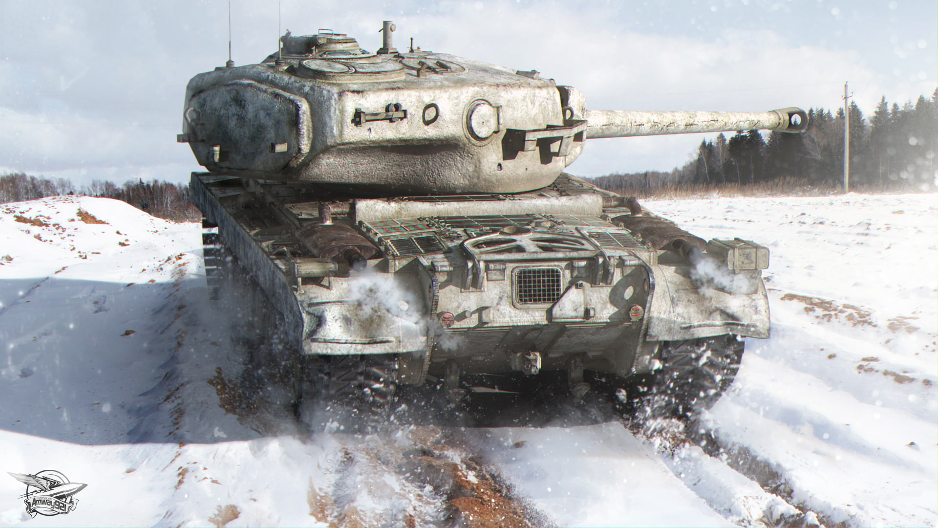 winter, American, heavy, tank, T34, forest, field, World of Tanks, snow, 1080P, HD Wallpaper