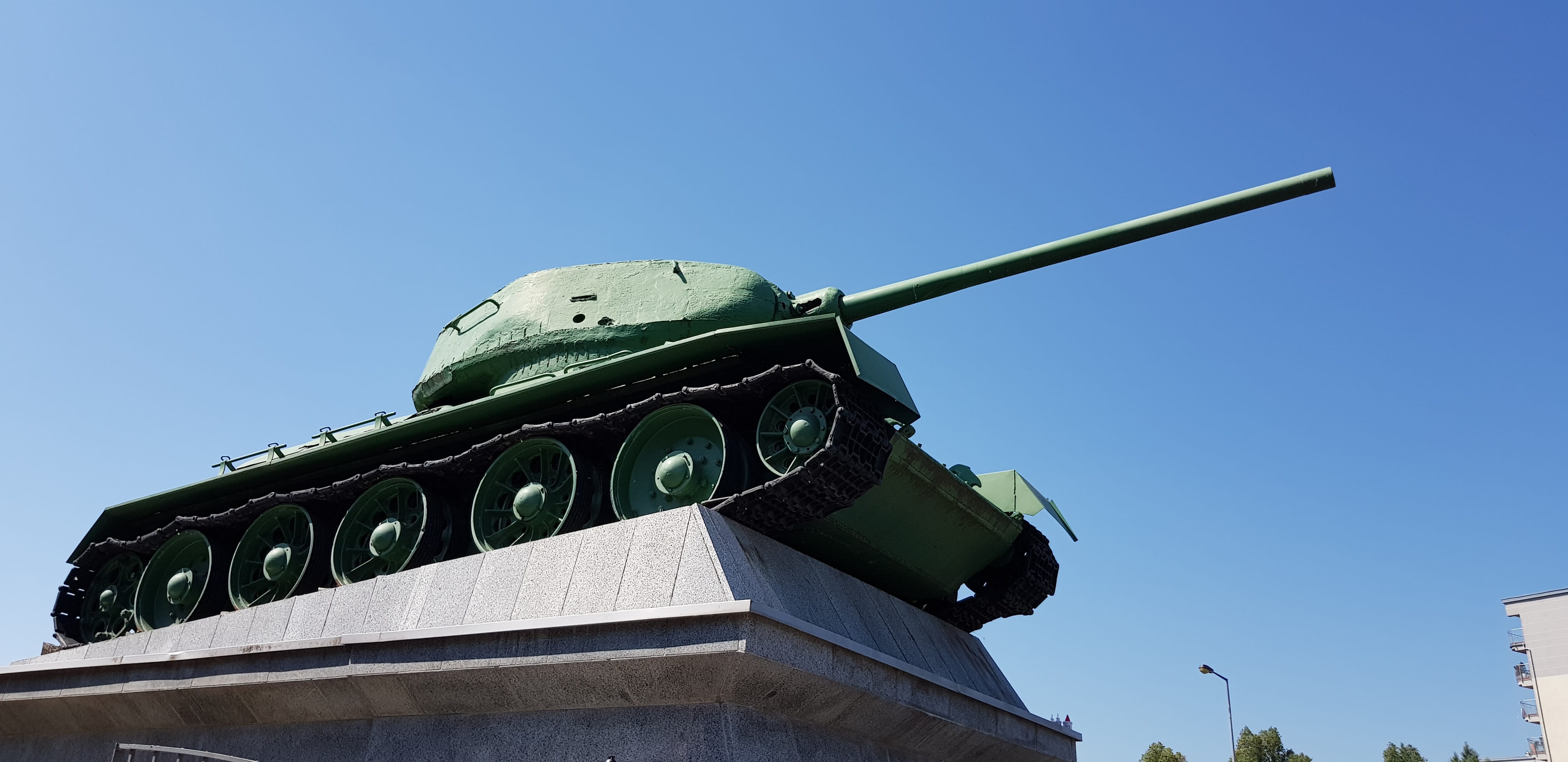 the army, armament, history, conflict, army, day, hard, blue, weapon, no people, low angle view, law, aggression, armed forces, clear sky, t34, at the court of, HD Wallpaper