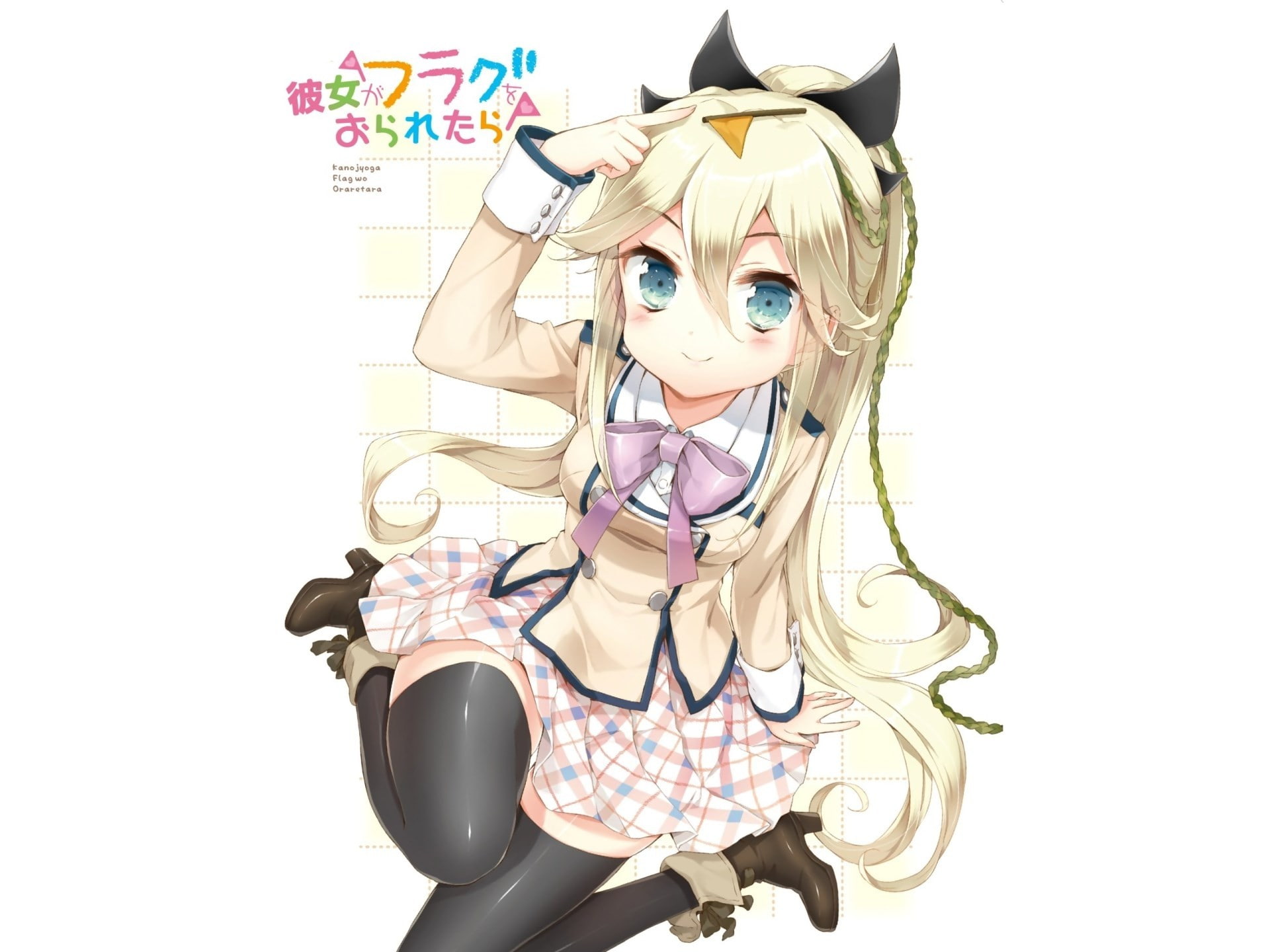art and craft, anime girls, thigh-highs, representation, indoors, blond hair, one person, hairstyle, looking at camera, hair, women, front view, young adult, HD Wallpaper