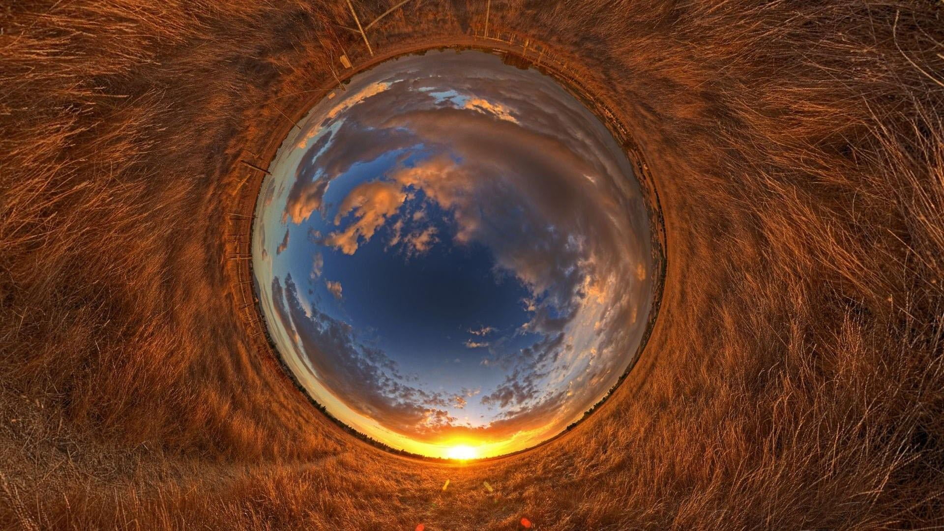 directly above, purity, sunset, shape, geometric shape, space, 360, planet - space, no people, circle, sky, planet earth, field, cloud - sky, effect, scenics - nature, HD Wallpaper