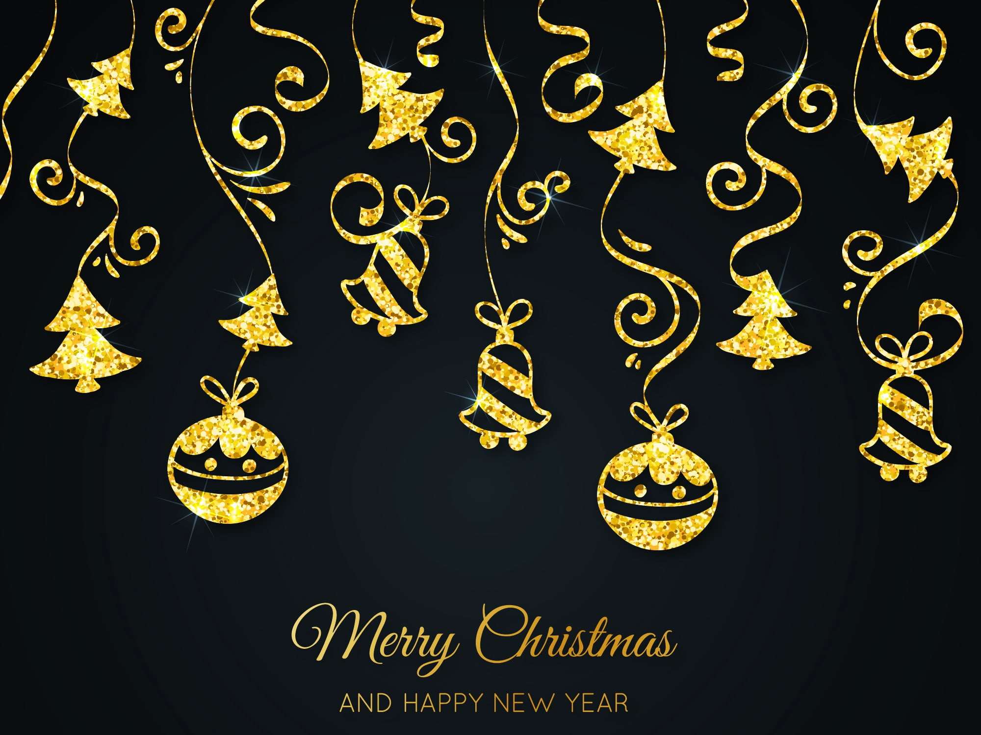 1080P, background, Christmas, gold, black background, New Year, golden, Merry, pattern, xmas, decoration, HD Wallpaper