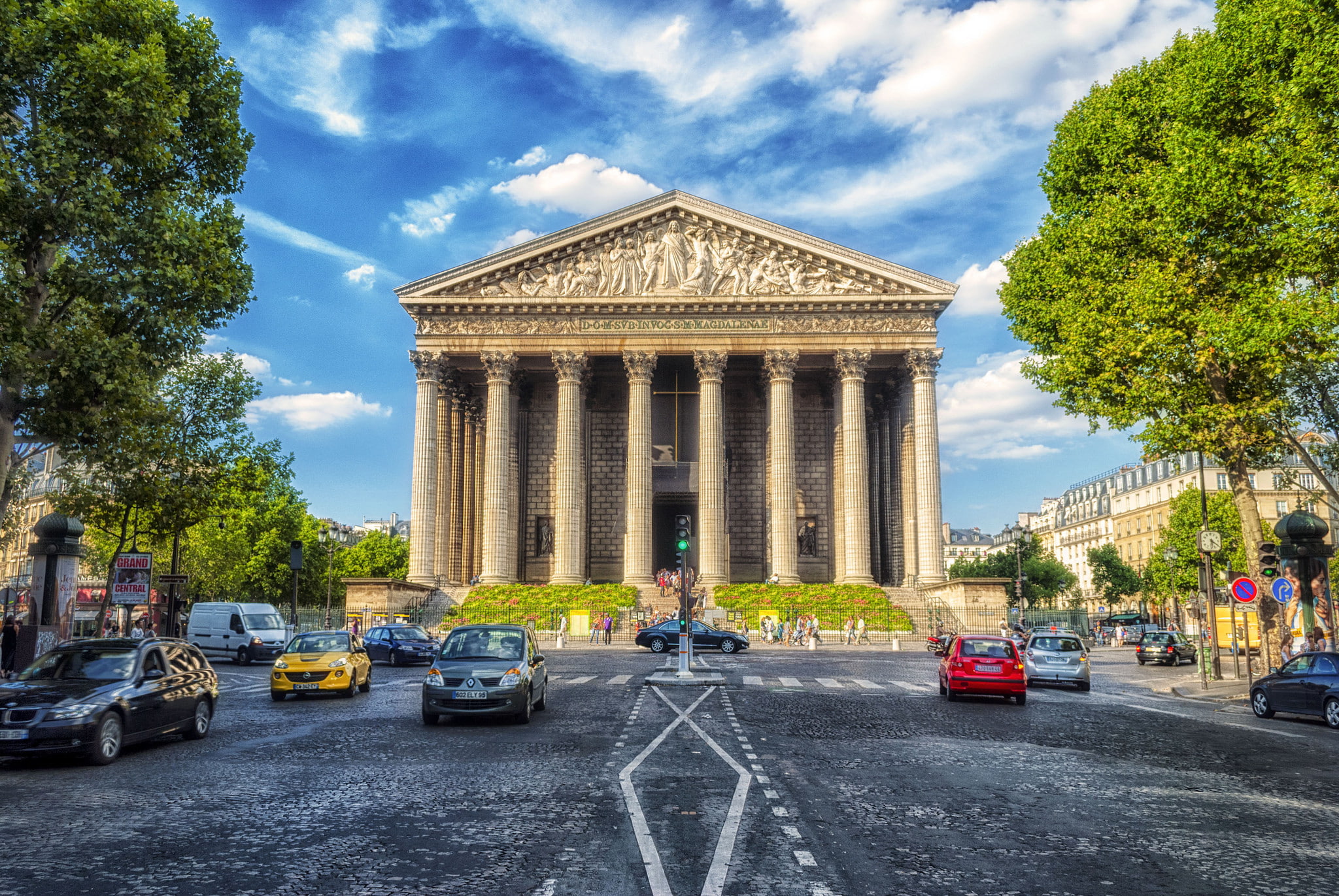 the Church of the Madeleine, France, trees, the urban landscape, 1080P, Paris, street, HD Wallpaper