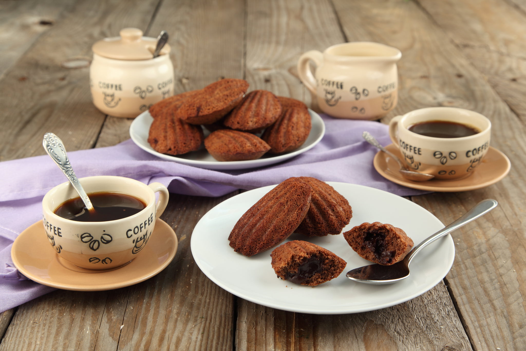 sweets, kitchen utensil, eating utensil, plate, spoon, Madeleine, coffee, tea cup, food and drink, tea, Cup, table, refreshment, chocolate, temptation, HD Wallpaper