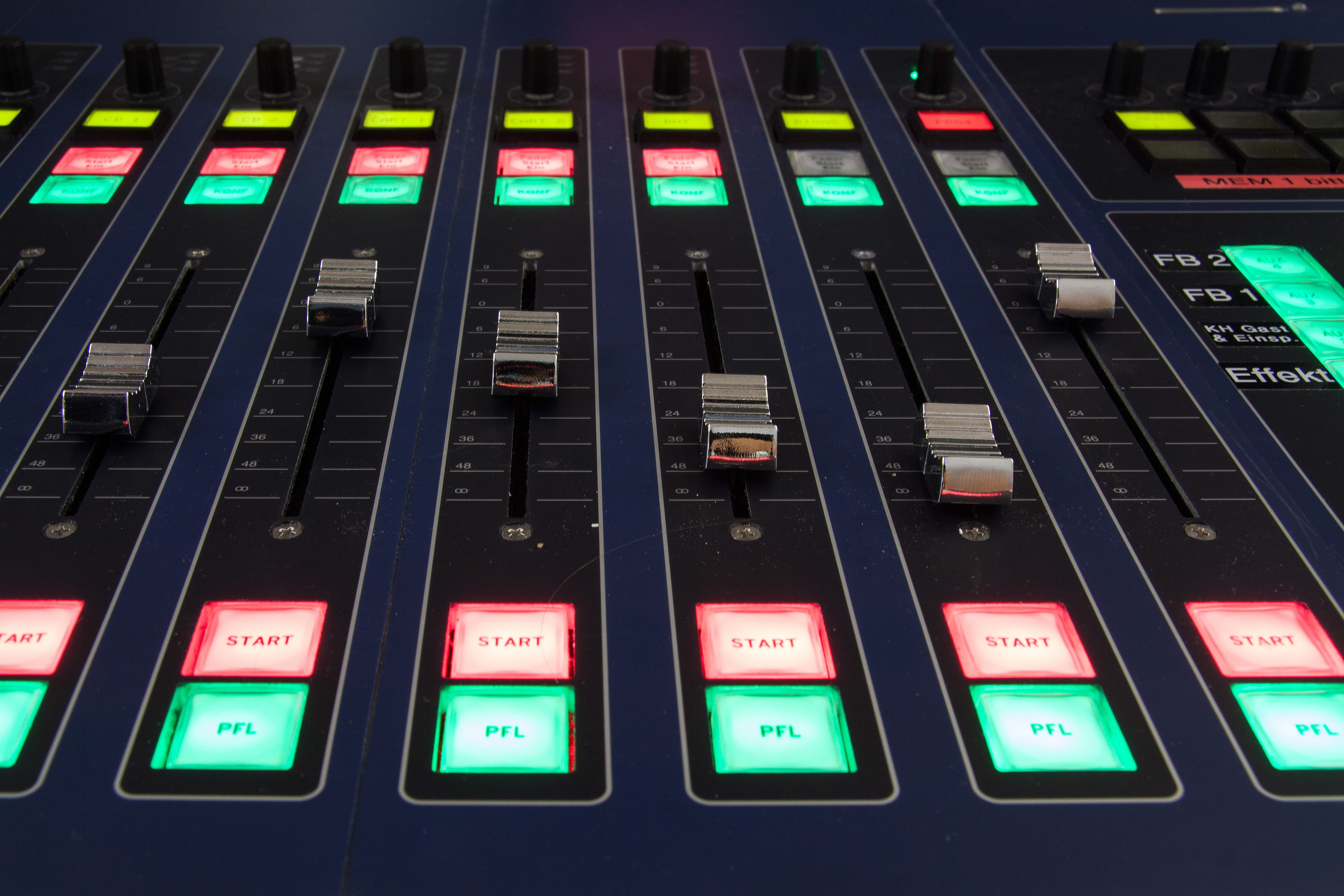 lighted, illuminated, sound, control, conference lighting, sound mixer, start, electrical equipment, blue, knob, text, machinery, black, transfer of information, HD Wallpaper