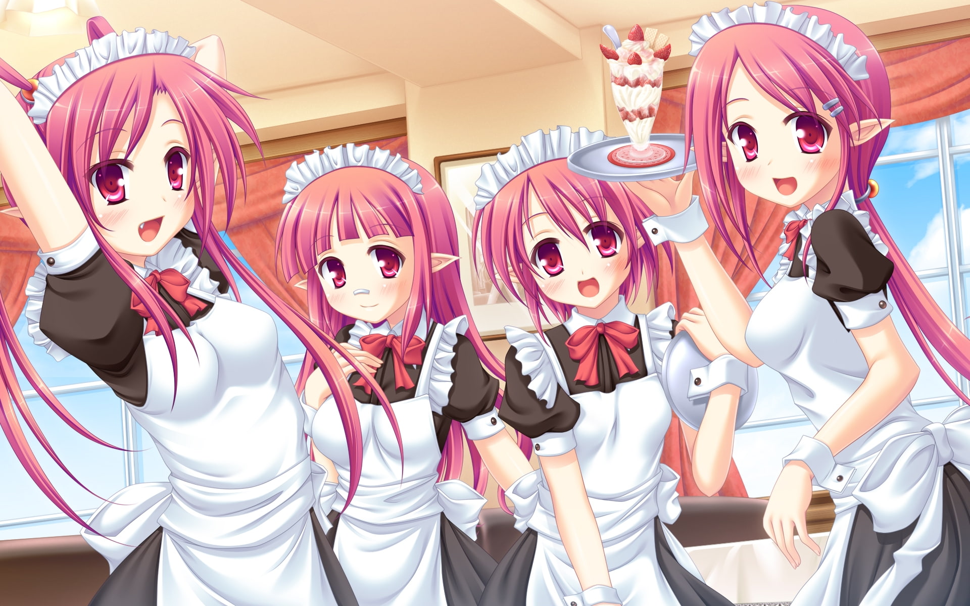 elf, creamy, 1080P, tagme, pink, apron, hair, mami, tenshi, blue, mahou, miu, HD Wallpaper