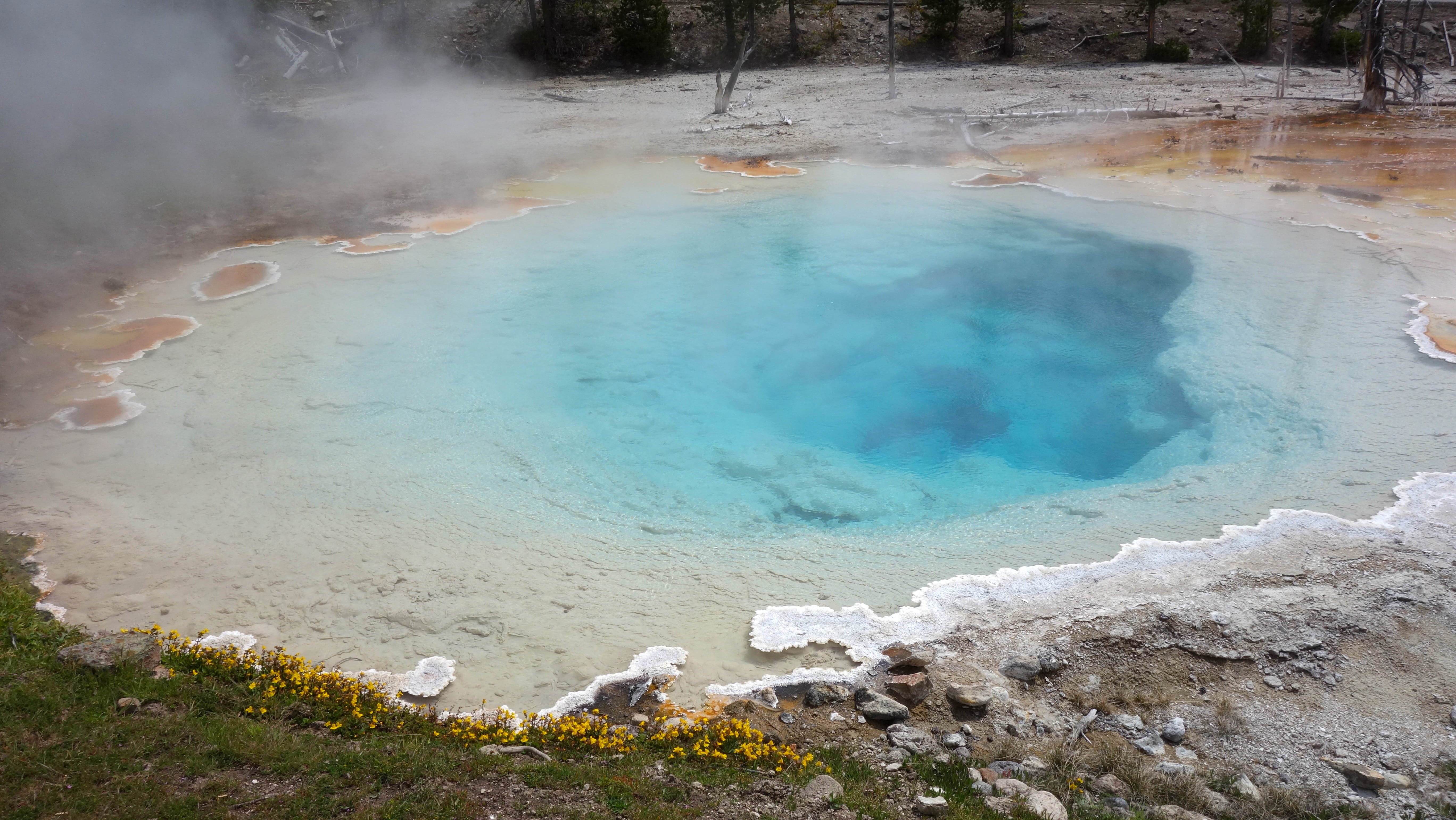 smoke - physical structure, scenics - nature, grand prismatic spring, high angle view, National Park, park, water, day, environment, fumes, national, geology, HD Wallpaper