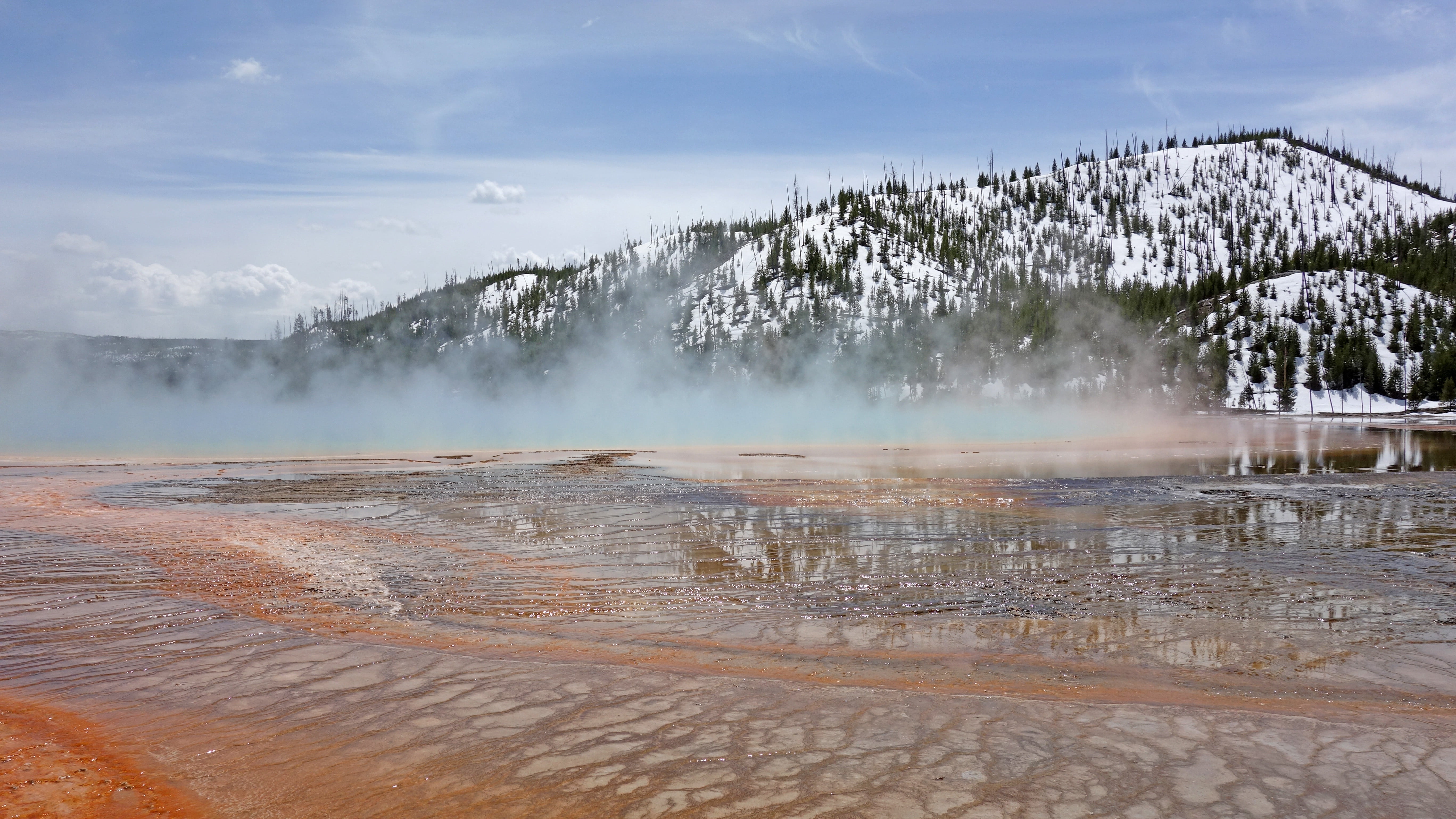 grand prismatic spring, non-urban scene, flowing, no people, united states, scenics - nature, outdoors, beauty in nature, flowing water, water, environment, HD Wallpaper