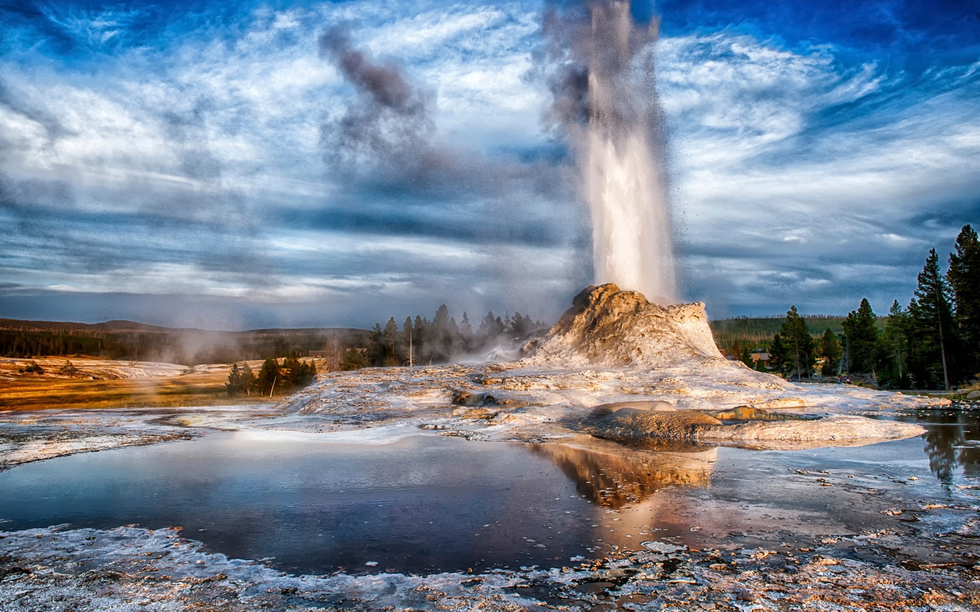 Park, Castle, Geyser, Yellowstone, 1080P, Wyoming, USA, HD Wallpaper
