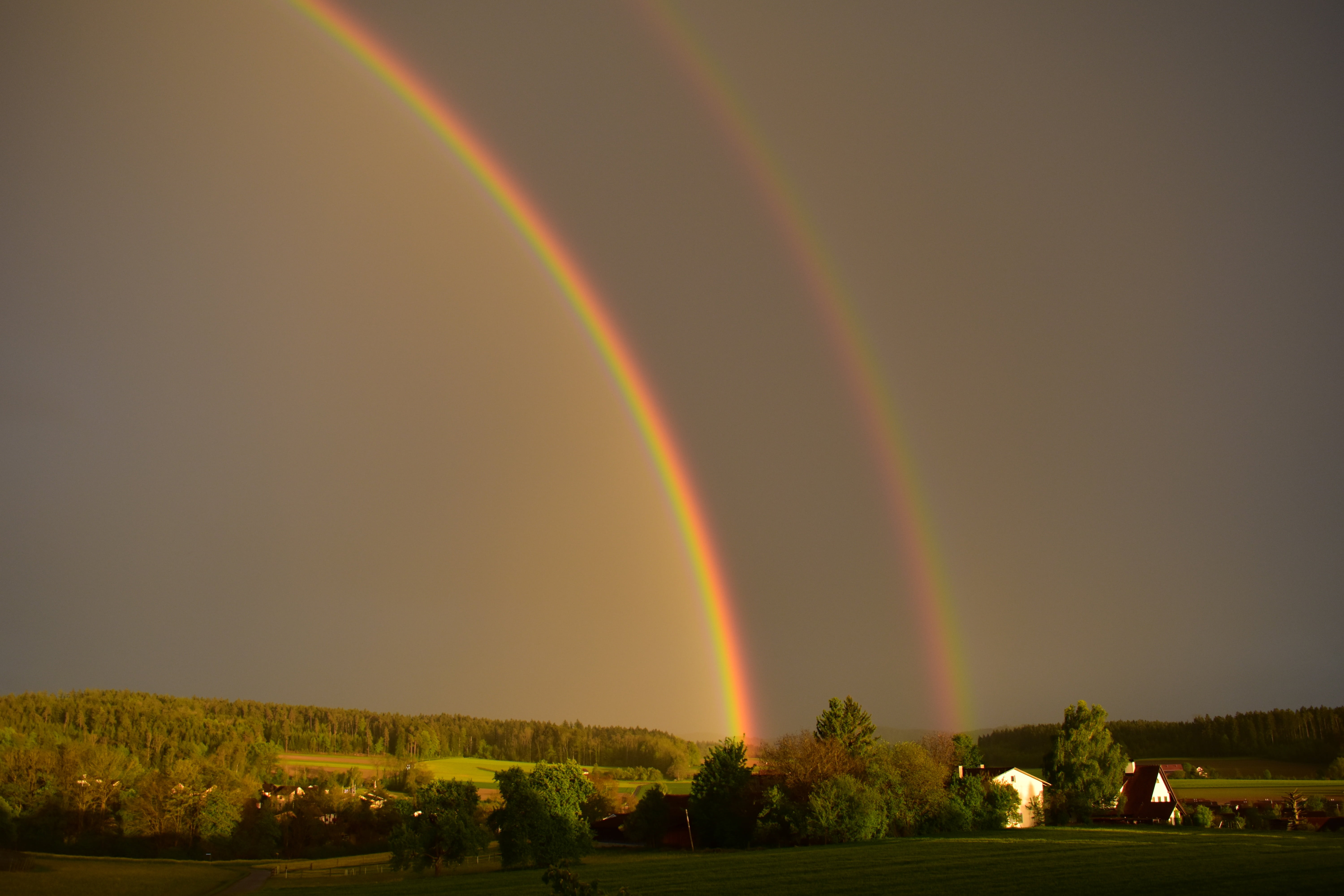 spectrum, landscape, arch, colorful, nature, rain, spectacle, sky, abendstimmung, rainbow colors, scenics - nature, environment, non-urban scene, idyllic, HD Wallpaper