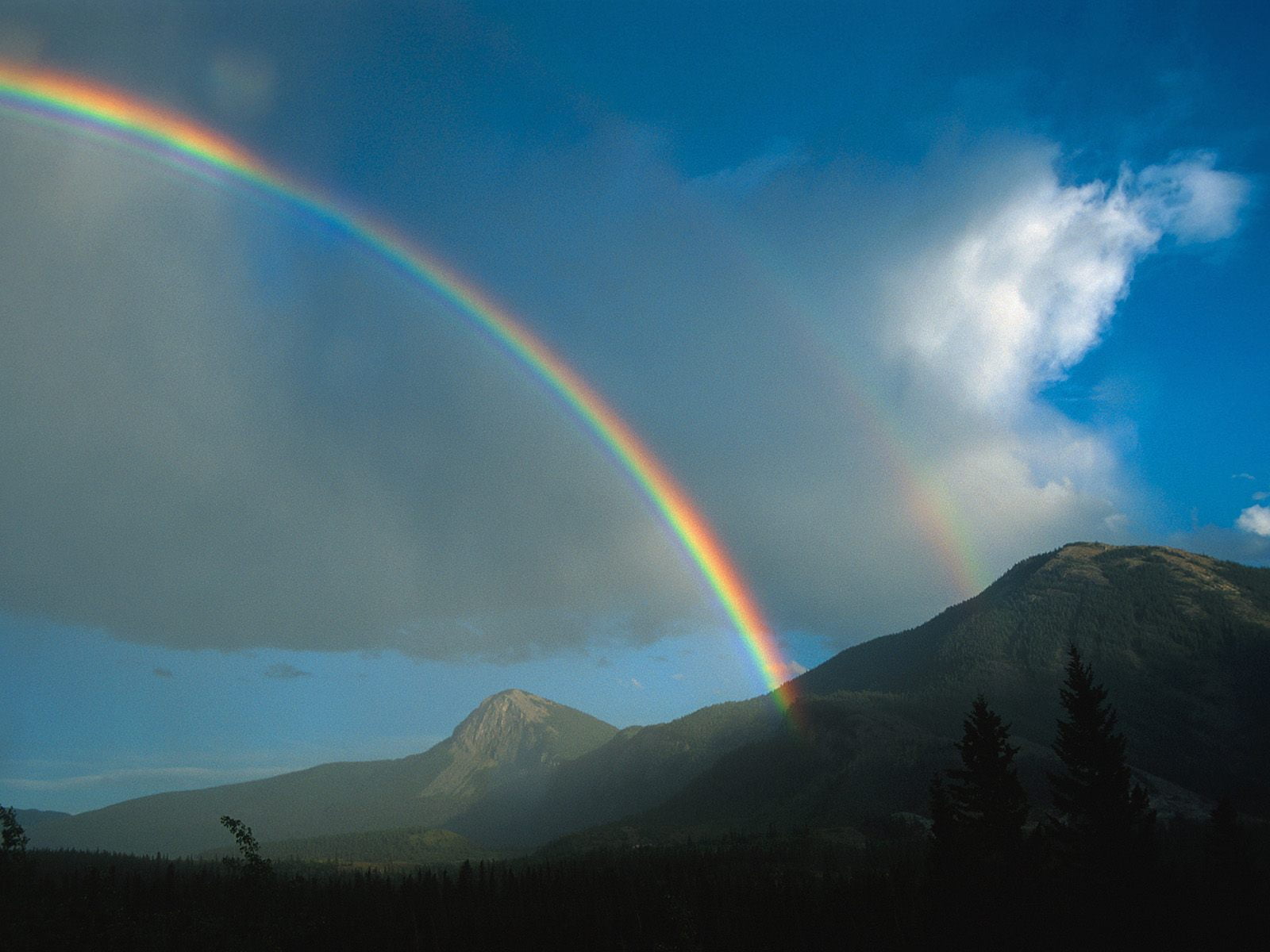 double rainbow, beauty in nature, environment, non-urban scene, sky, kootenay, cloud - sky, meteorology, mountain range, multi colored, tranquil scene, HD Wallpaper