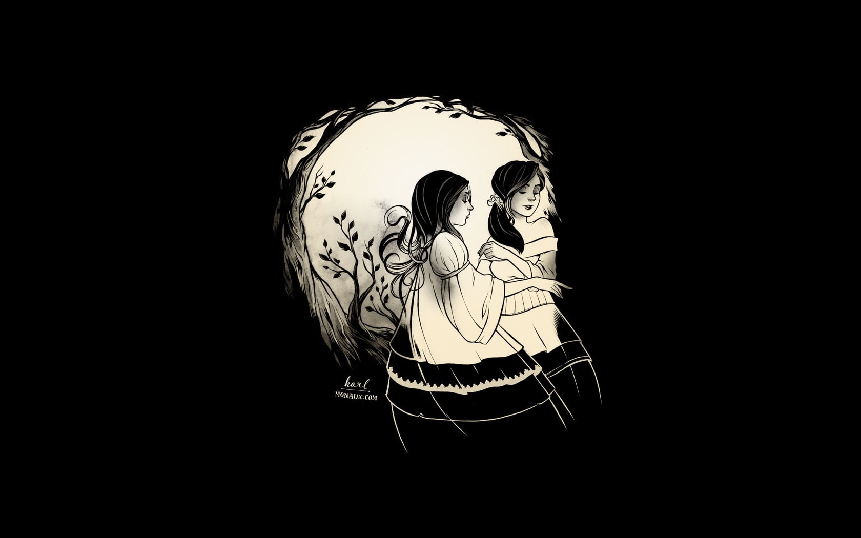 digital/artwork, skull, bw, 720P, girls, drawing, black, hd, HD Wallpaper