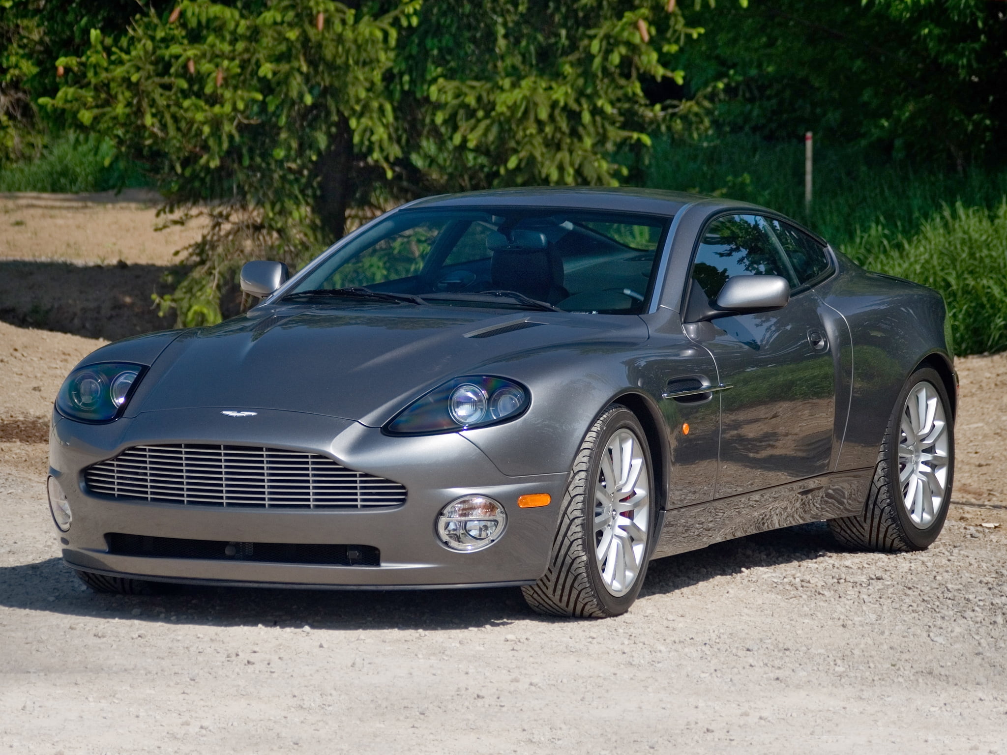 wheel, personal land vehicle, 1080P, sport, v12, front View, classic, road, metal, nature, 2001, technology, sports Car, retro Styled, vanquish, blue, HD Wallpaper