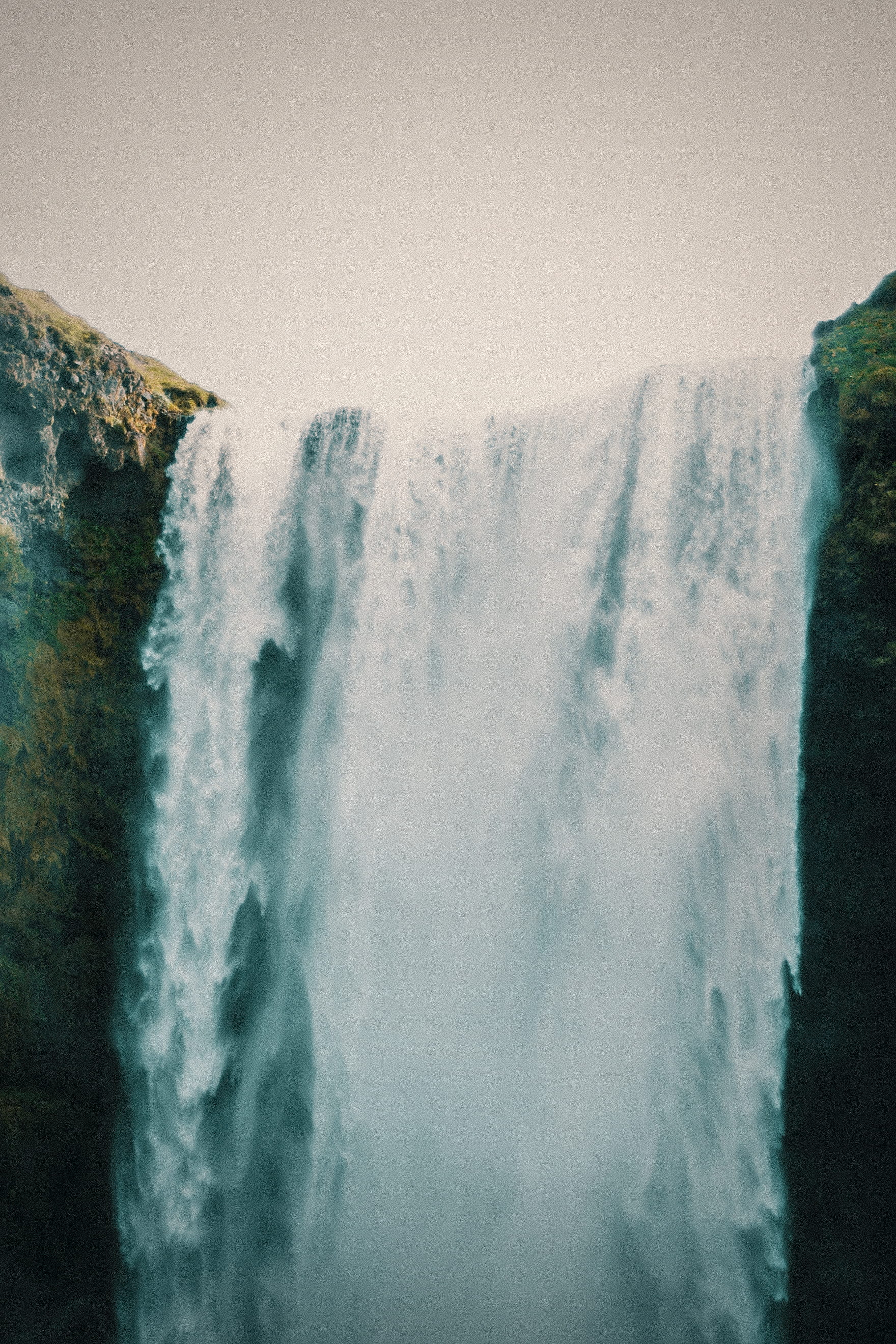 dark, photography, nature, waterfall, 2K, sky, wave, landscape, scenery, scenics - nature, rock, flowing water, outdoors, white, day, motion, mood, long exposure, Phone HD Wallpaper
