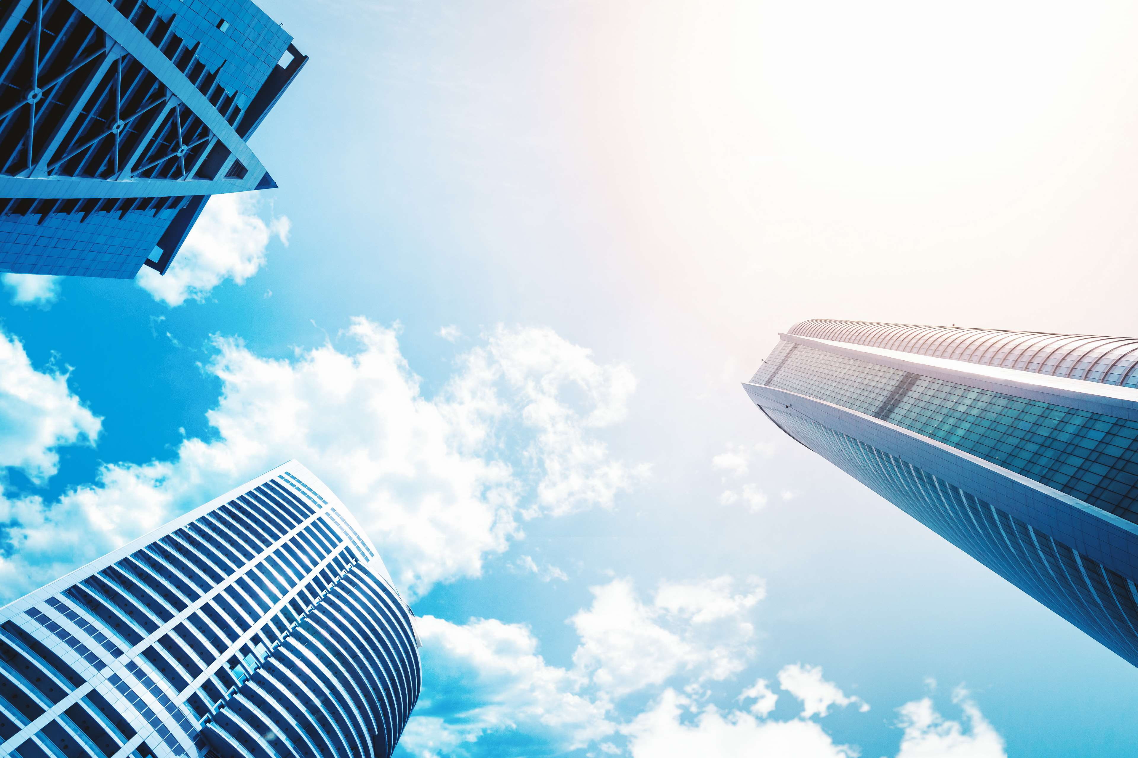 city, nature, business, low angle view, blue sky, technology, built structure, sunlight, day, sky, office building exterior, ref, offices, contemporary, HD Wallpaper