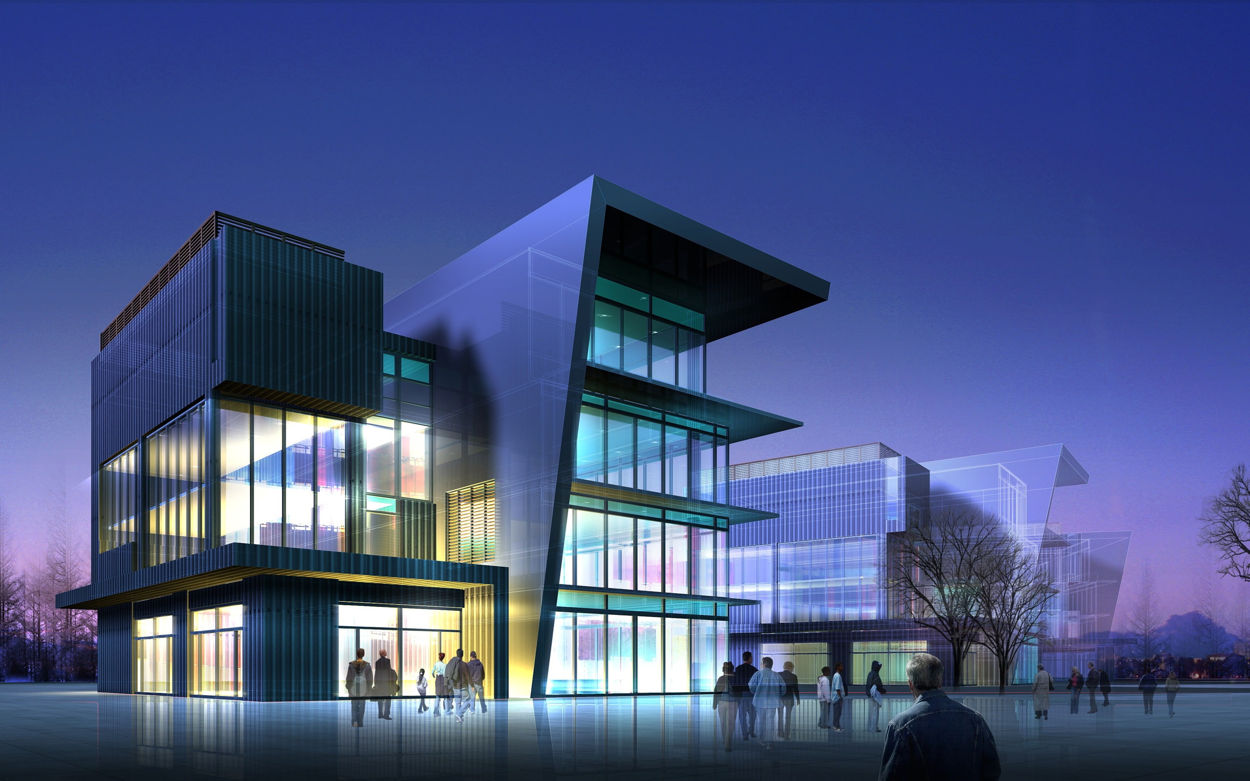 3D, d, Modern, 2K, Commercial, Buildings, HD Wallpaper