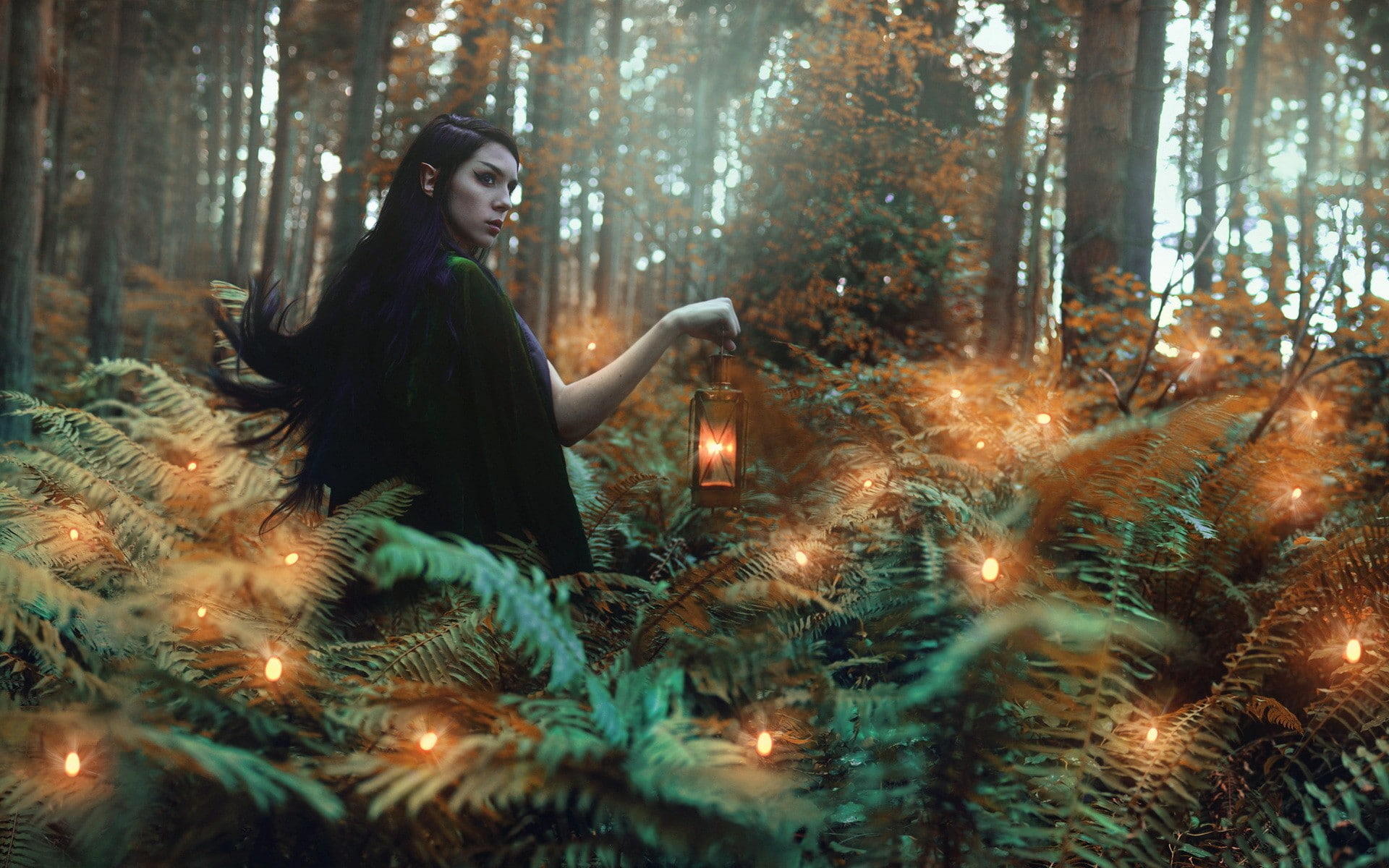 1080P, costumes, cosplay, forest, elves, purple hair, women outdoors, HD Wallpaper