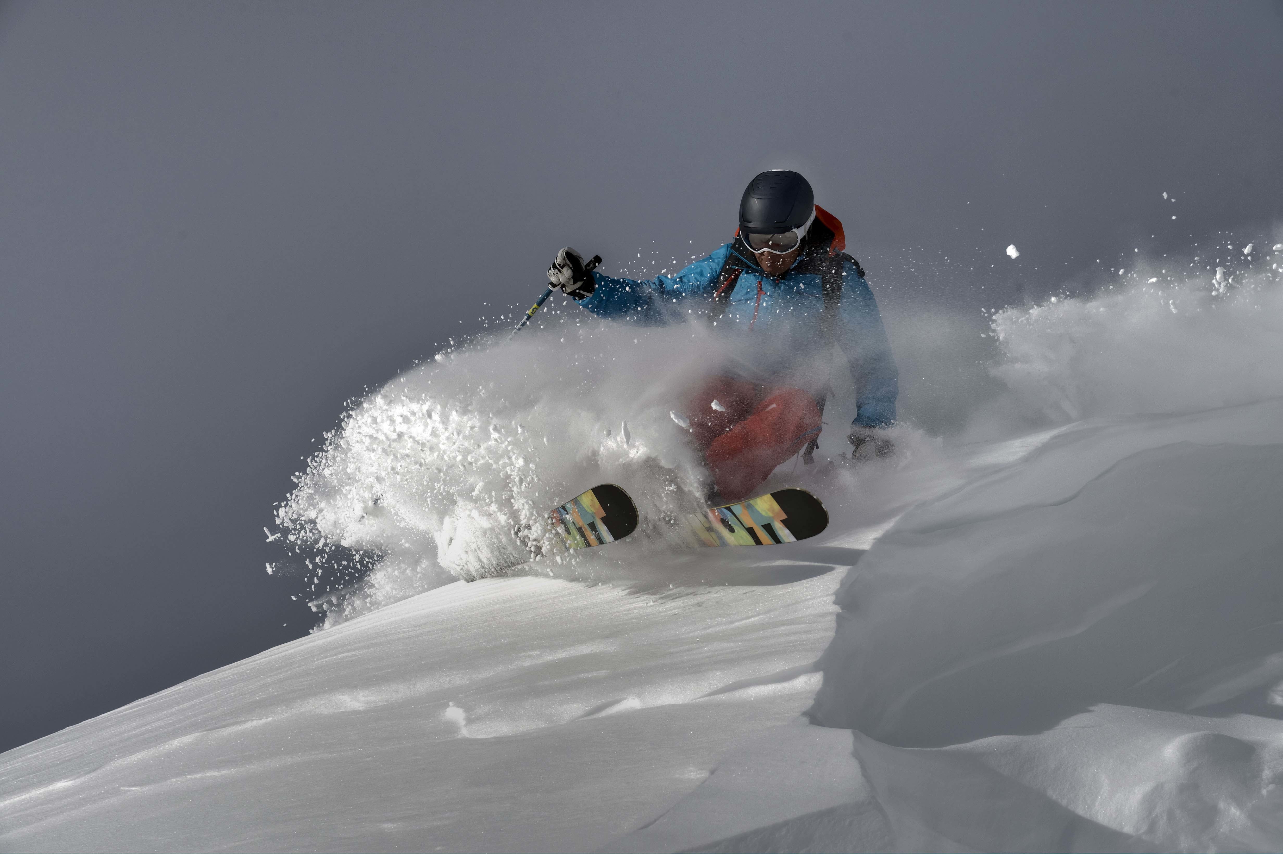 mountain, helmet, snow, winter, bags, extreme sports, glasses, 4K, skier, ski, the sky, HD Wallpaper