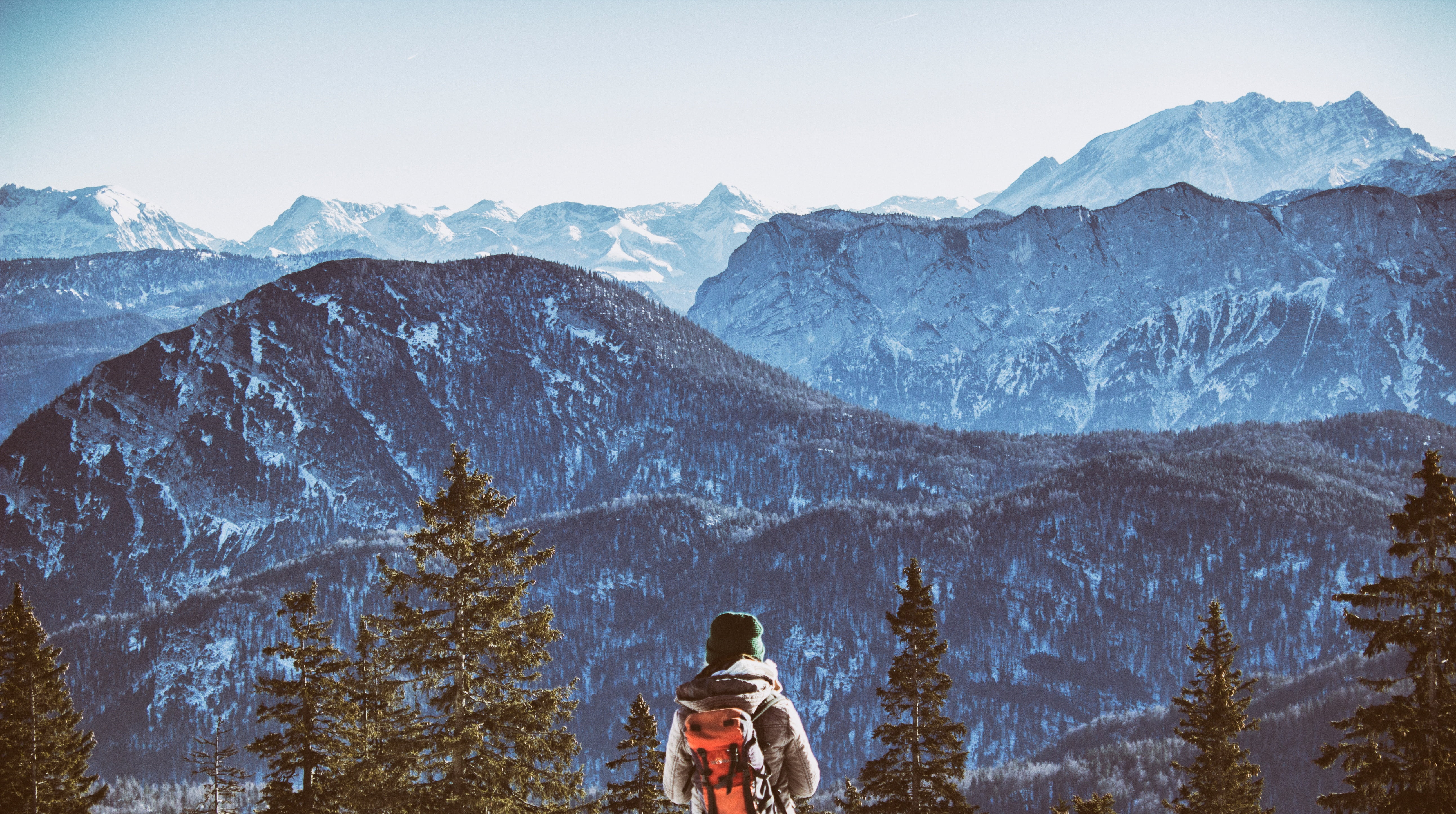 beauty in nature, mid adult, sky, jacket, plant, peak, red, cold temperature, scenics - nature, outdoors, land, person, summit, leisure activity, one man only, HD Wallpaper