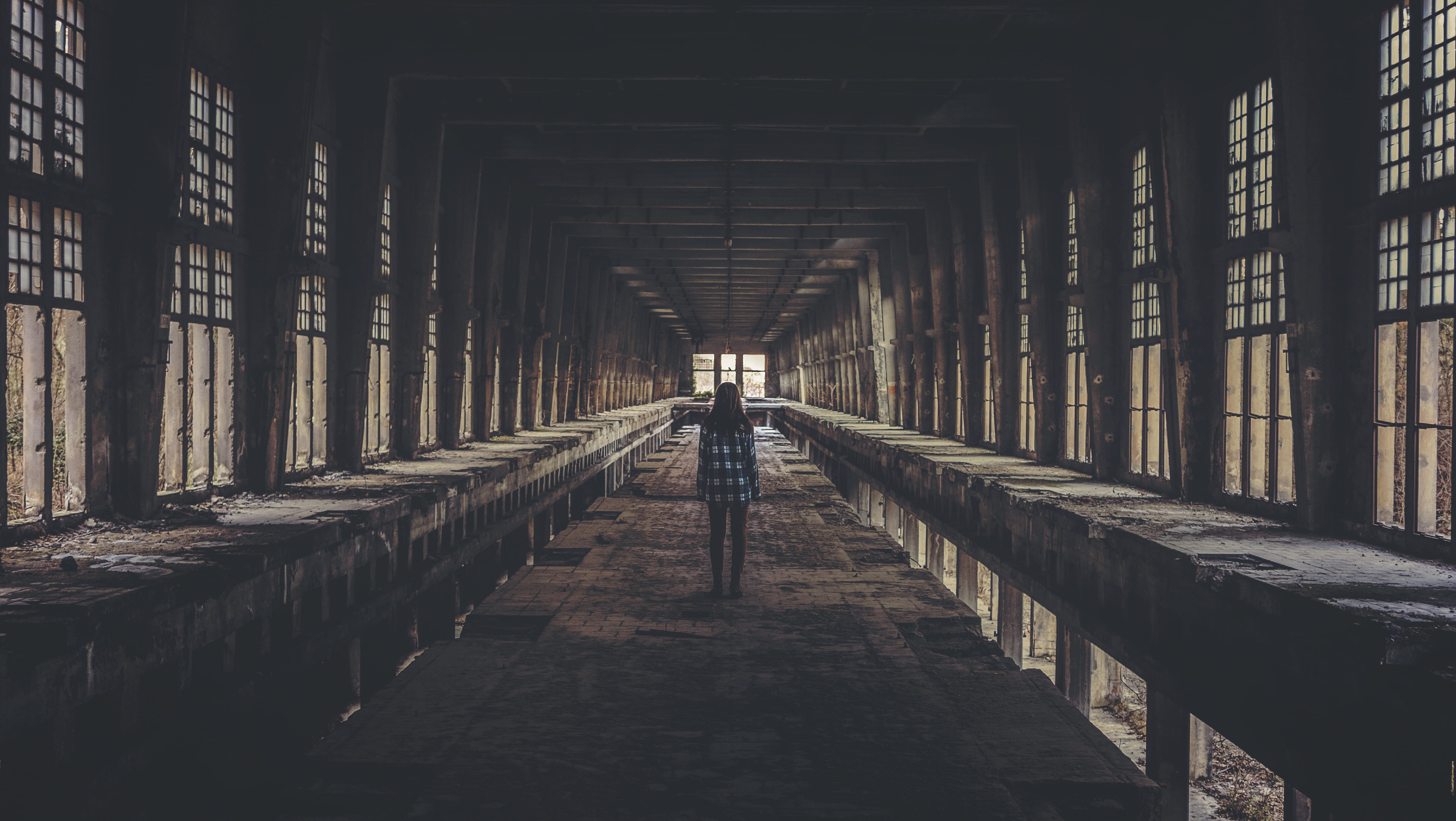 one person, no People, in blue, architecture And Buildings, old, in a row, diminishing Perspective, built structure, abandoned, day, building, vanishing Point, HD Wallpaper