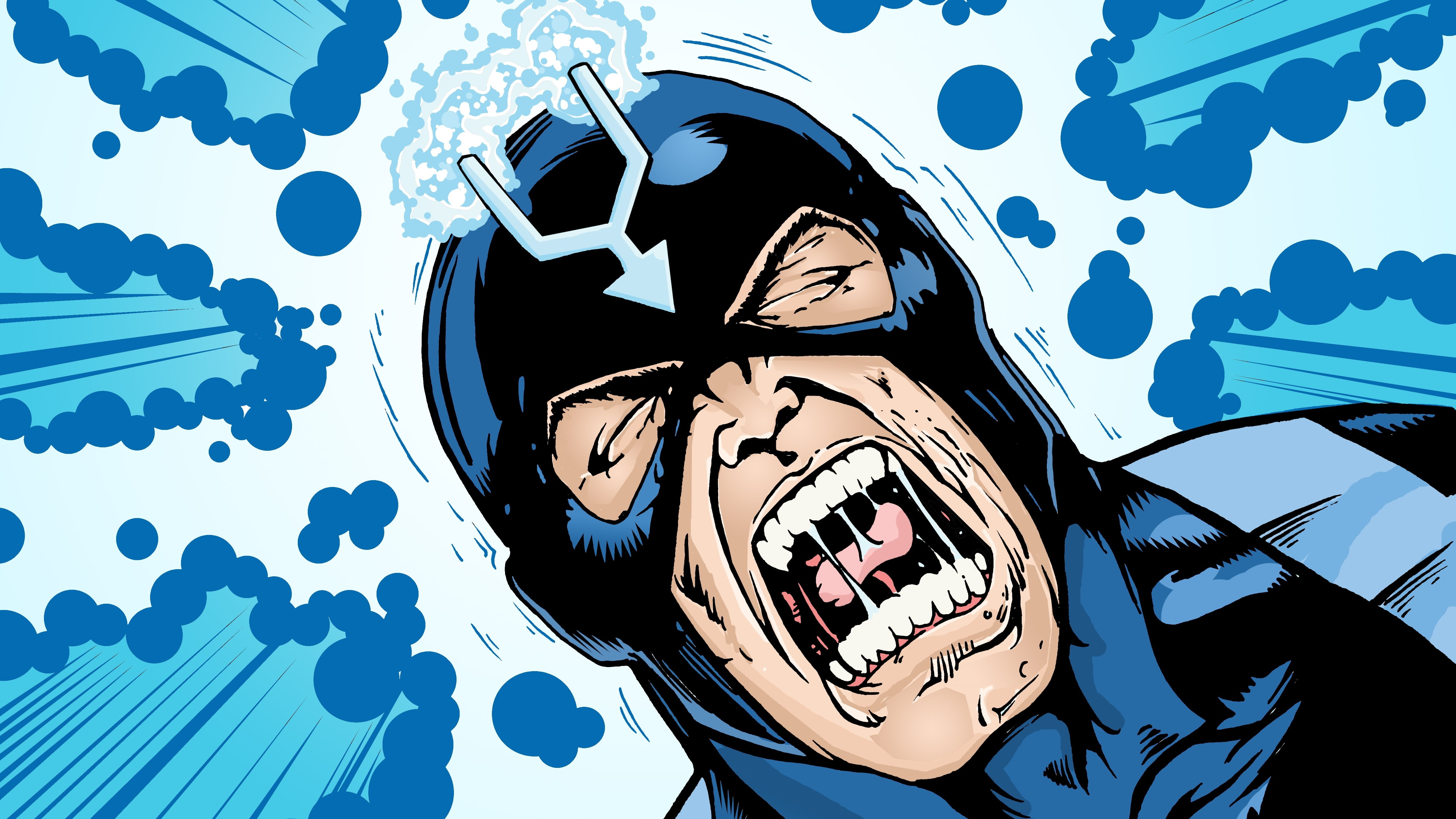 close-up, 4K, shape, design, human representation, indoors, black bolt, art and craft, blue, representation, reflection, day, pattern, creativity, blue background, HD Wallpaper