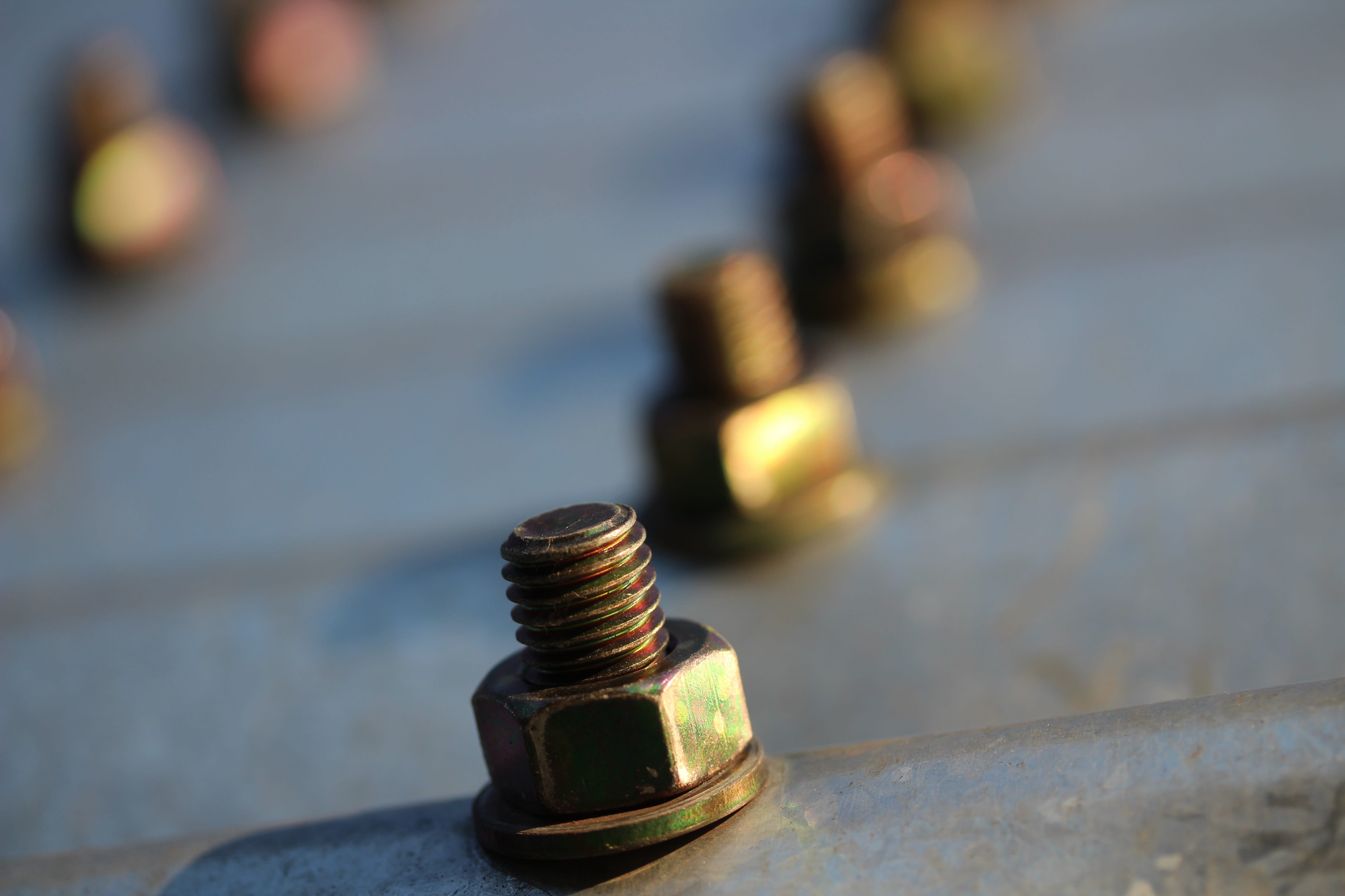 no people, metal, corrugated sheet, close-up, screw, thread, iron, factory building, sunlight, connection, nature, safety, nuts, construction material, HD Wallpaper