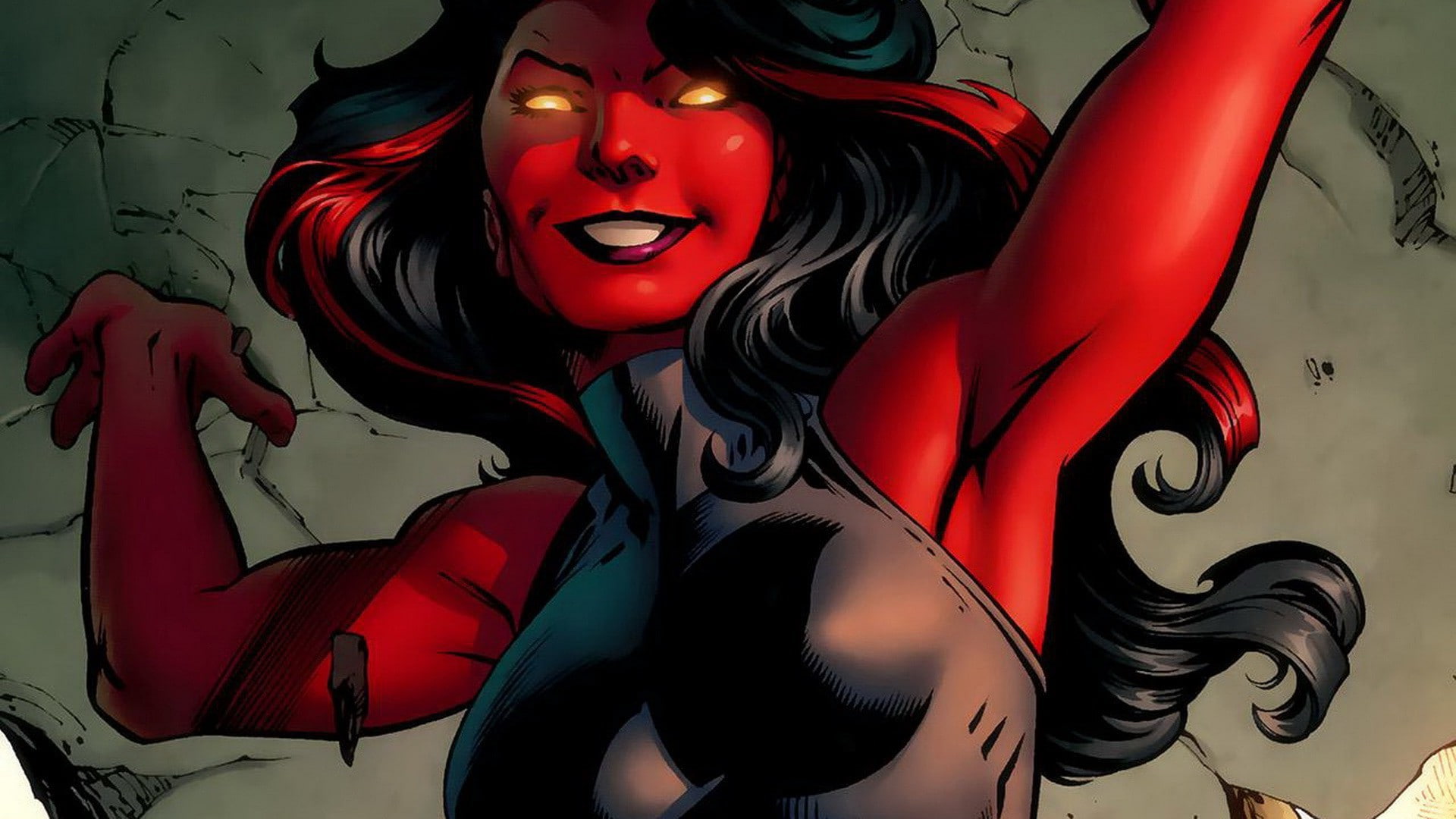 art and craft, black color, representation, illustration, Marvel Comics, red, She Hulk, indoors, sculpture, fashion, day, beauty, human representation, HD Wallpaper
