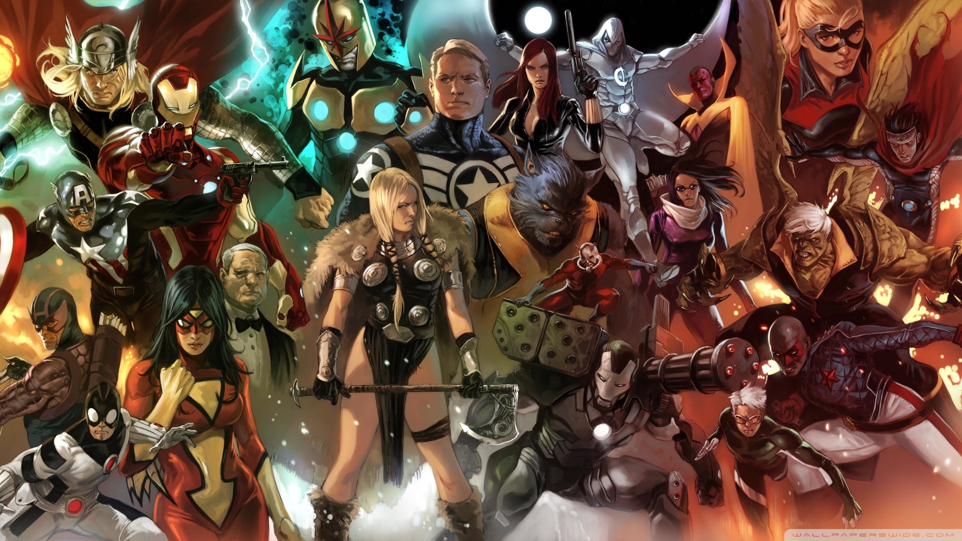 Captain America, Thor, Vision (Marvel Comics), War Machine, Marvel Comics, Superhero, Spider-Woman, Nova (Marvel Comics), Hawkeye, Moon Knight, 1080P, HD Wallpaper