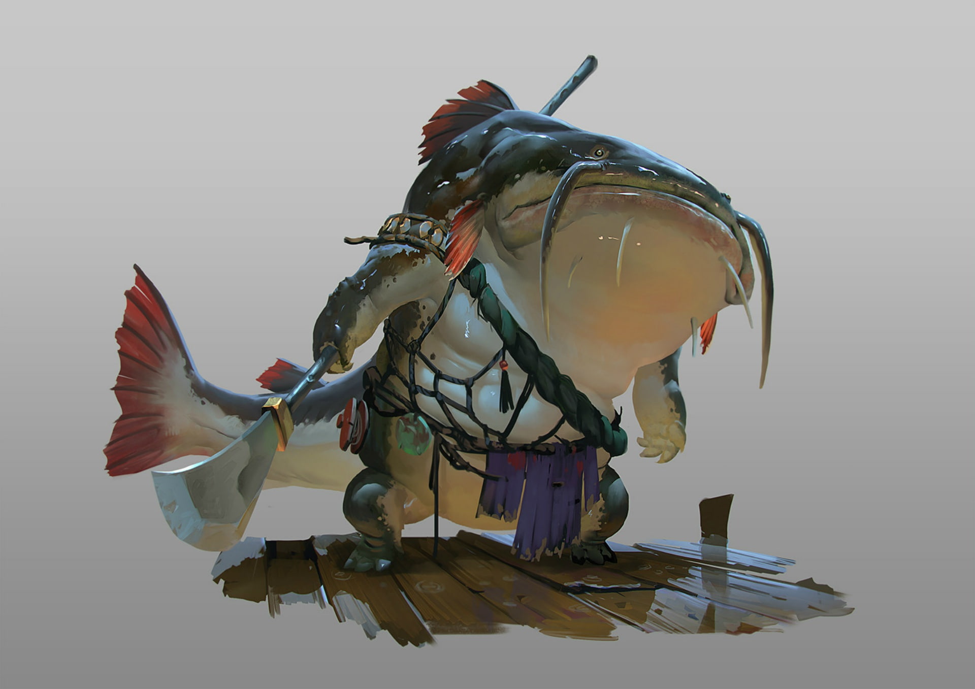 face, art, loincloth, moustaches, axe, rybischa, Rudy Siswanto, monster, mutant, 1080P, HD Wallpaper