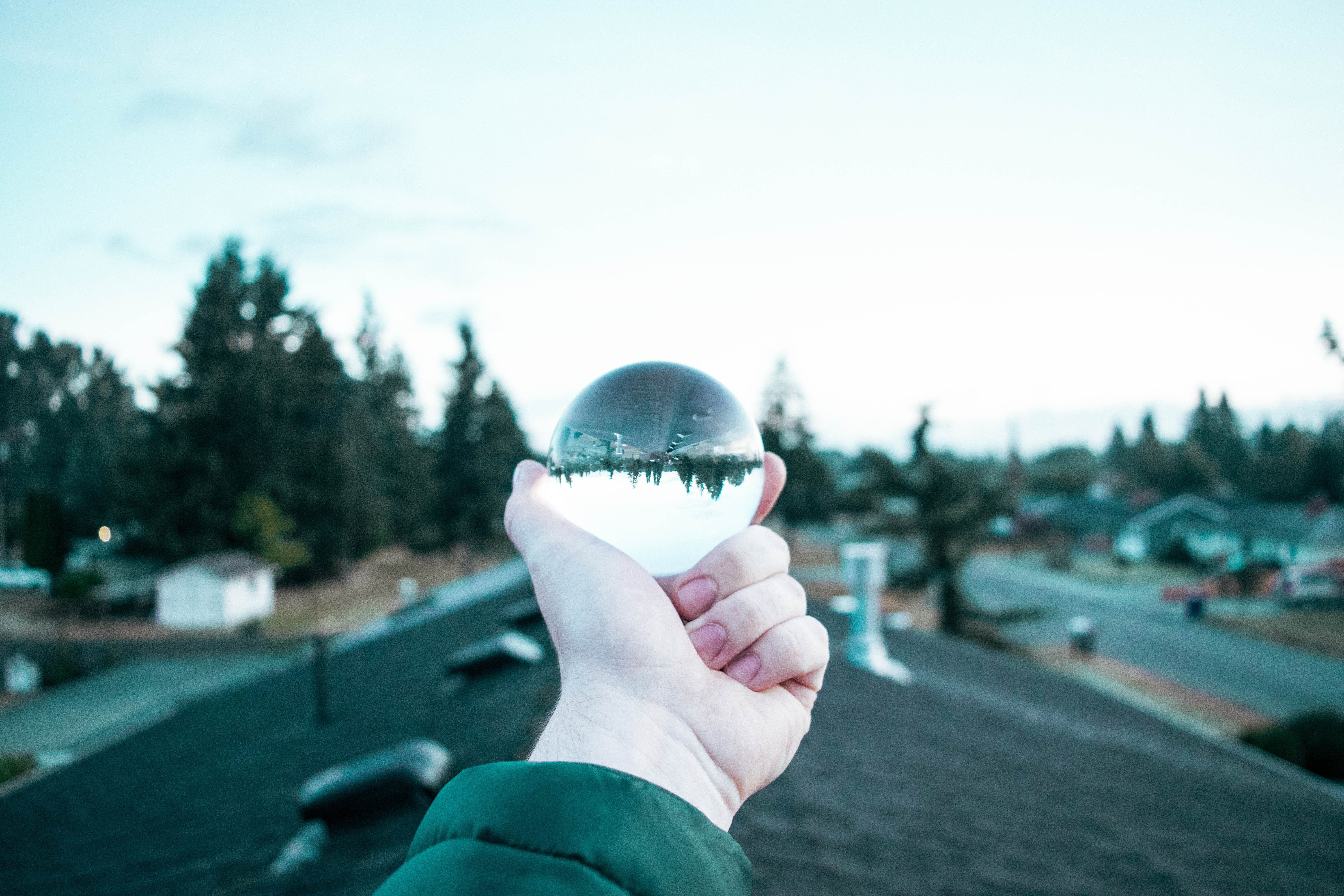 city, rooftop, finger, body part, focus on foreground, pnw, unrecognizable person, day, roof top, nature, sky, real people, crystal ball, mount vernon, HD Wallpaper