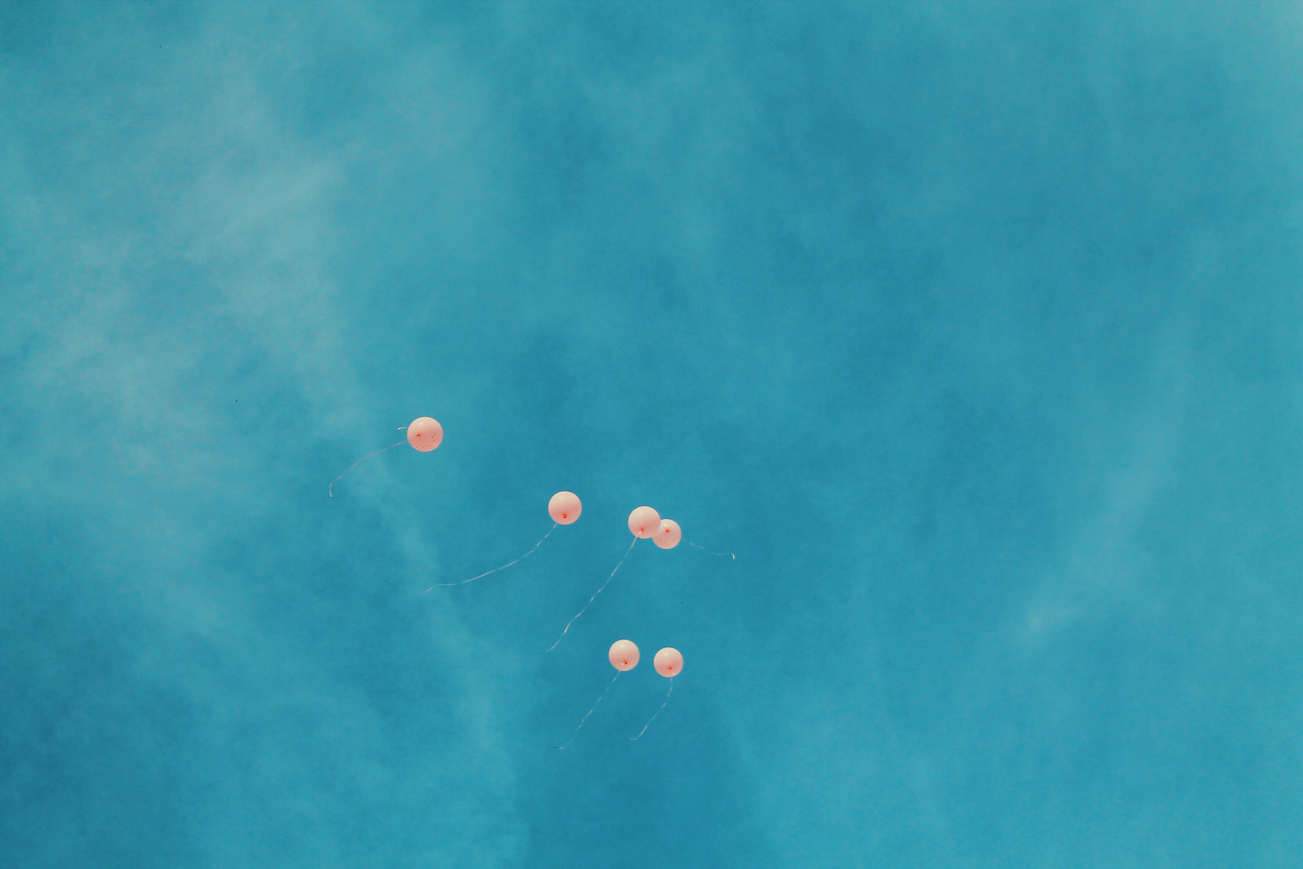 close-up, cloud, away, blue Background, darling, weekend, display, fly, little thing, desktop, delight, 4K, look up, balloon, backgrounds, orange, HD Wallpaper