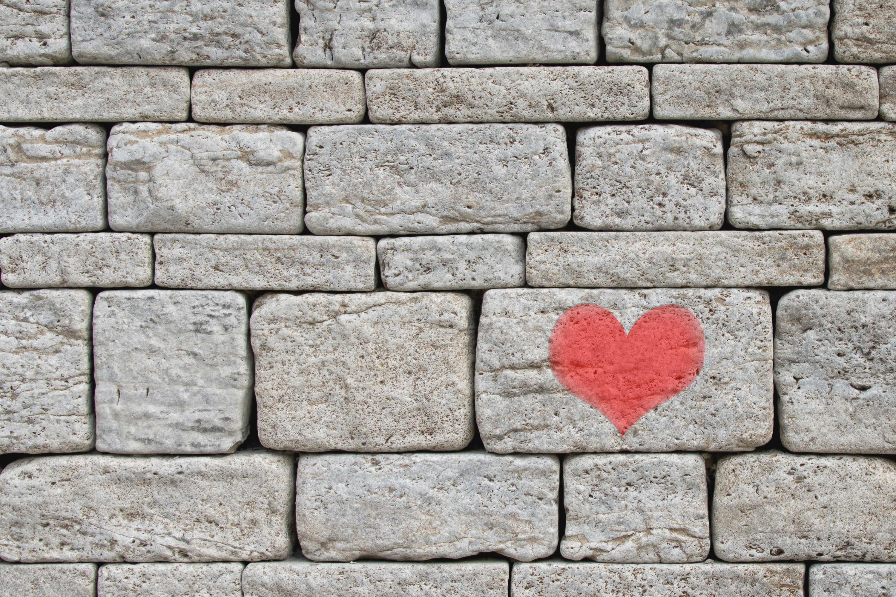 positive emotion, chalk, backgrounds, textured, stones, shape, day, painted, grey, declaration of love, facade, stone wall, brick, architecture, heart, HD Wallpaper