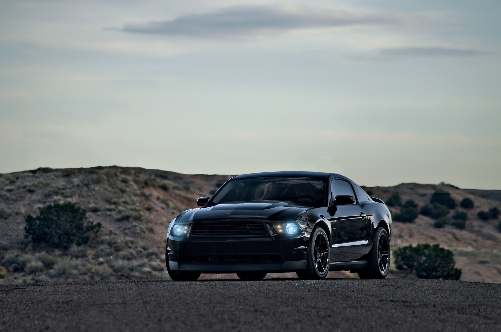 Mustang, the sky, Ford, cope, black, 1080P, muscle car, Boss, HD Wallpaper