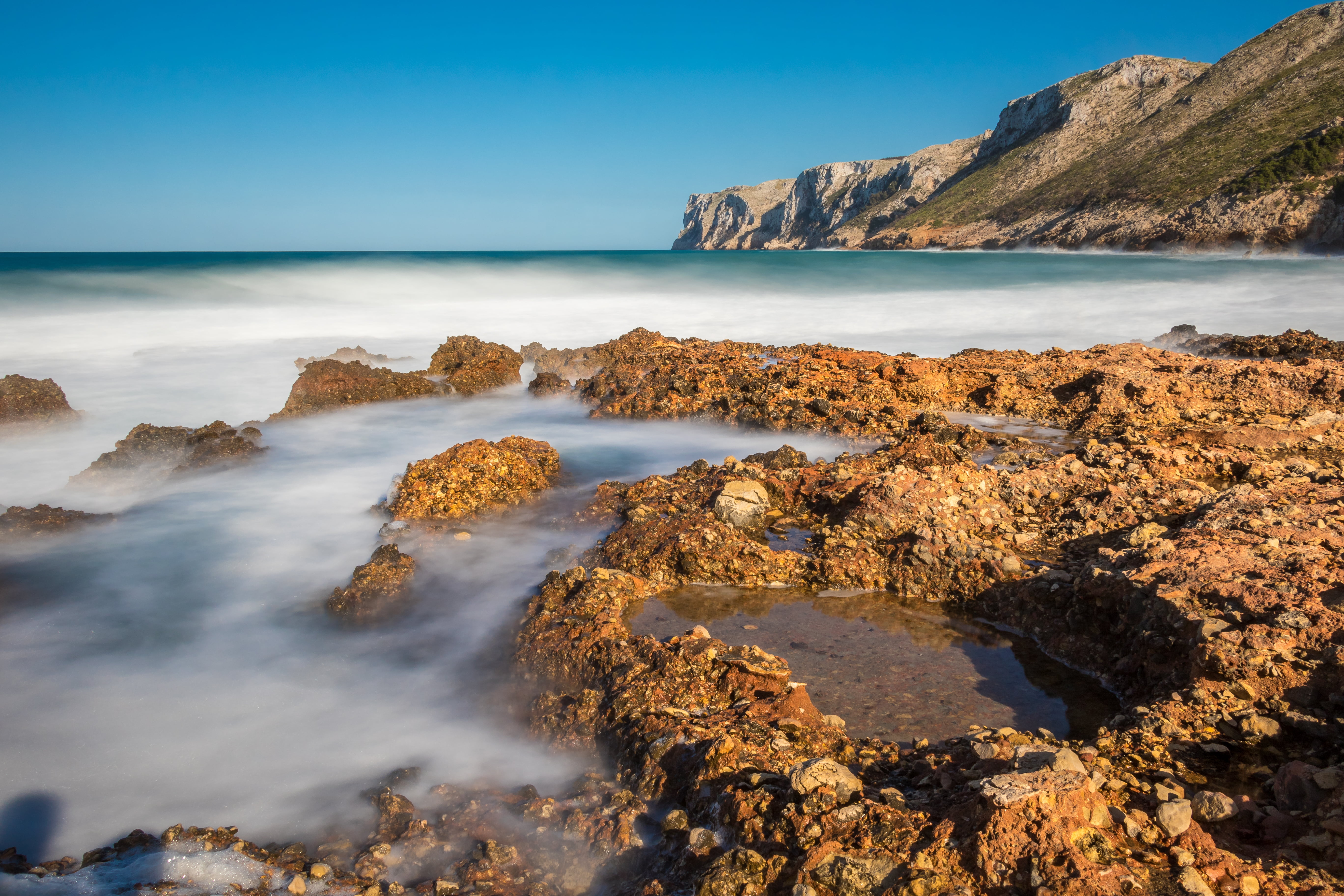Alacant, landscape, 5K, Dénia, Marina Alta, Las, nature, Waves, blue, body of water, Montgó, body, formation, beach, scenics, Golf, von, daytime, steaming, HD Wallpaper