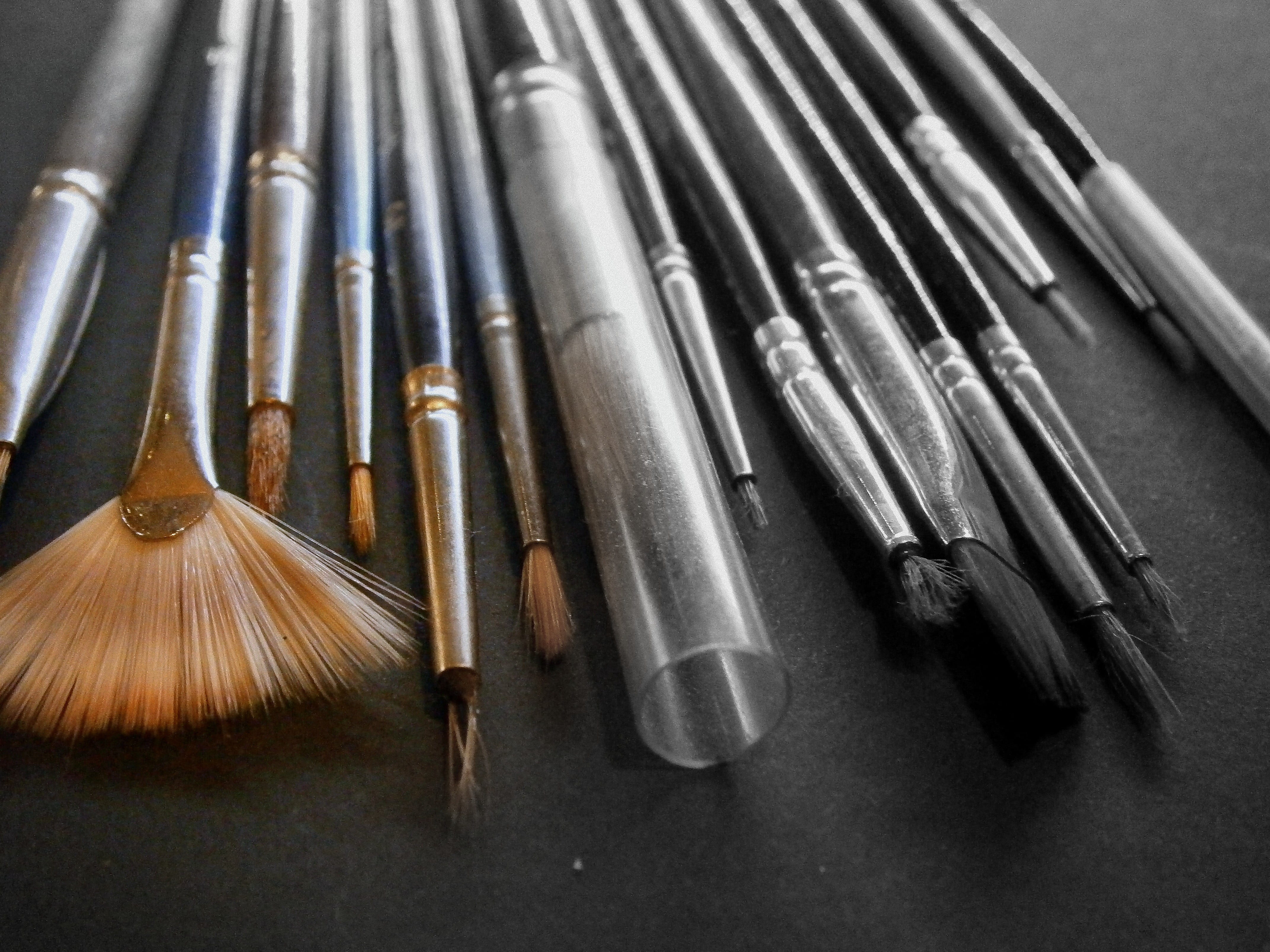 make-up brush, indoors, makeup, closeup, equipment, hygiene, creativity, table, photo, work Tool, brush, used, studio shot, black color, art, still life, HD Wallpaper