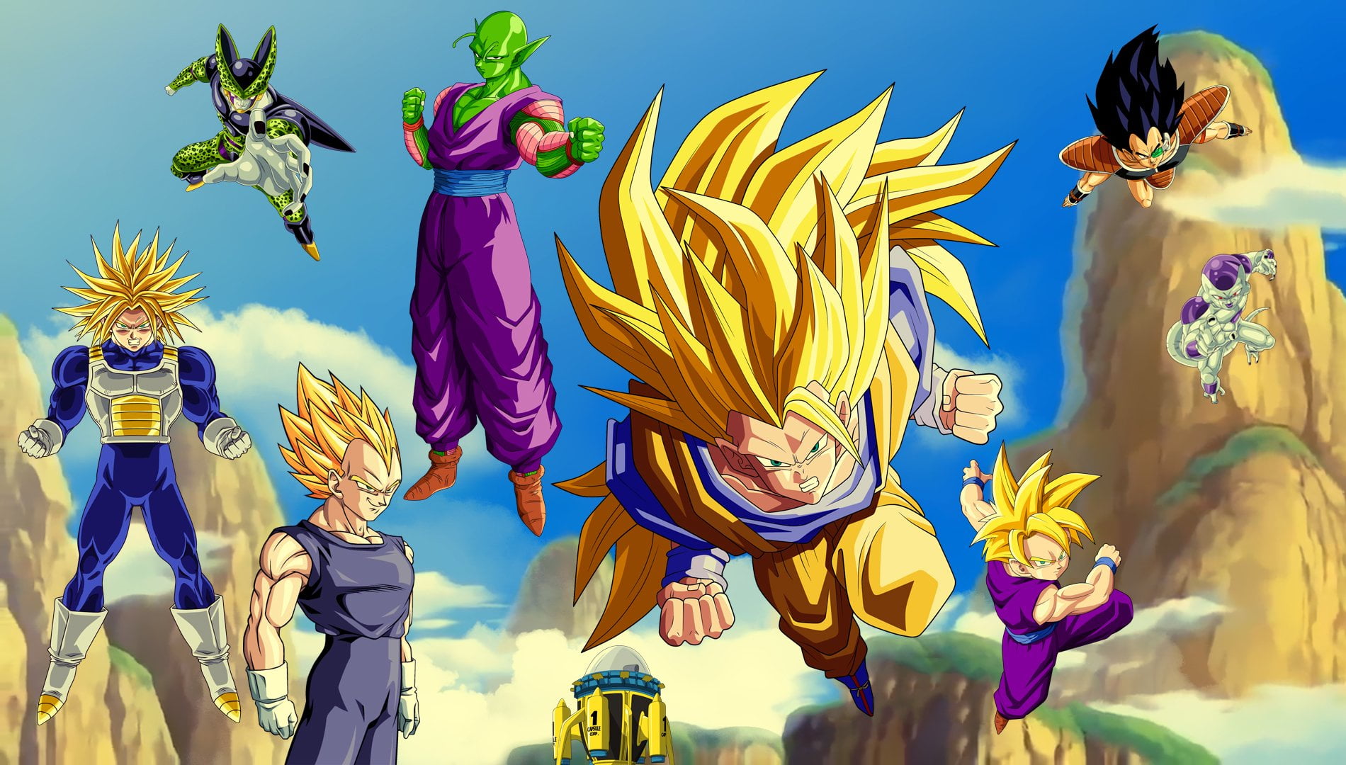 spirituality, Trunks (Dragon Ball), animal, choice, Cell (Dragon Ball), ball, art, multi Colored, backgrounds, blue, no people, Raditz (Dragon Ball), art and craft, HD Wallpaper