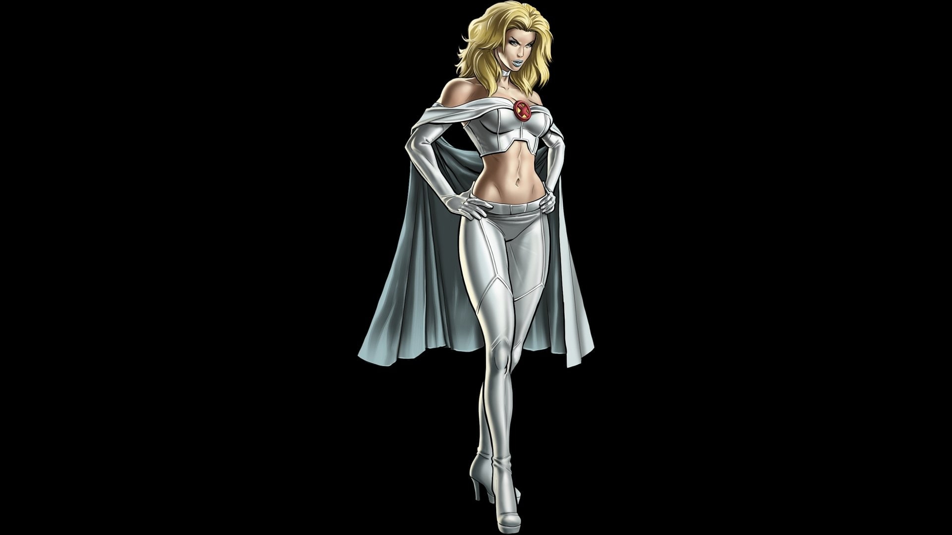 clothing, women, full length, copy space, Emma Frost, black background, Comics, studio shot, standing, elegance, art and craft, human representation, one person, HD Wallpaper